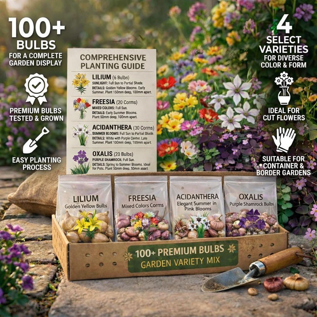 Amazing Deal -Spring & Summer 100 Flower Bulbs for Planting, Garden Party Mix, Sun-Loving Perennial Bulb Collection, Attracts Butterflies, Bees & Hummingbirds, Zones 3-9