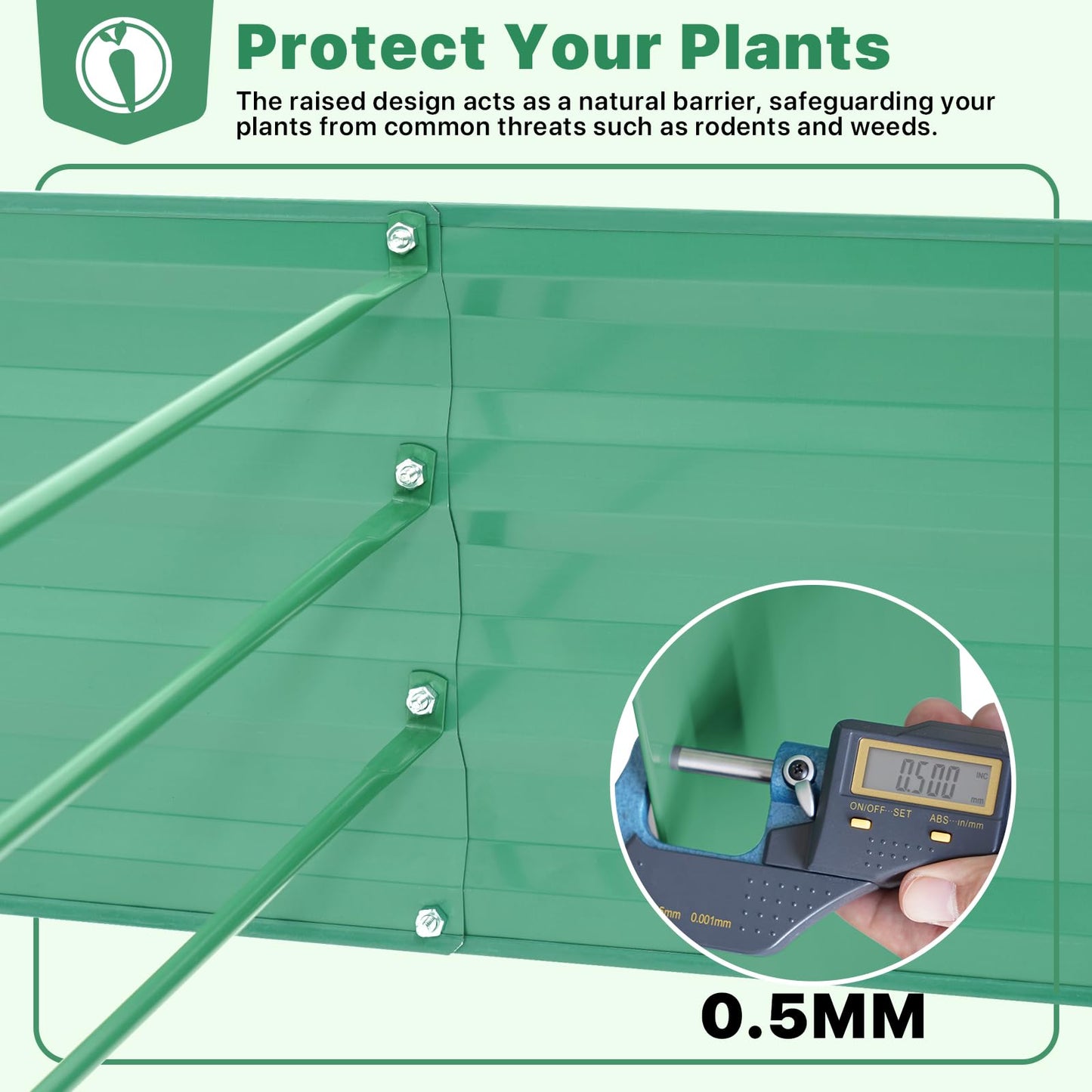 ONCEMORE Galvanized Raised Garden Bed for Vegetables Flowers Herbs, Metal Raised Garden Bed Kit with 2 PCS Tomato Cage, Gloves, Trellis Netting, Plant Labels, Plant Ties, Green 6×3×1FT