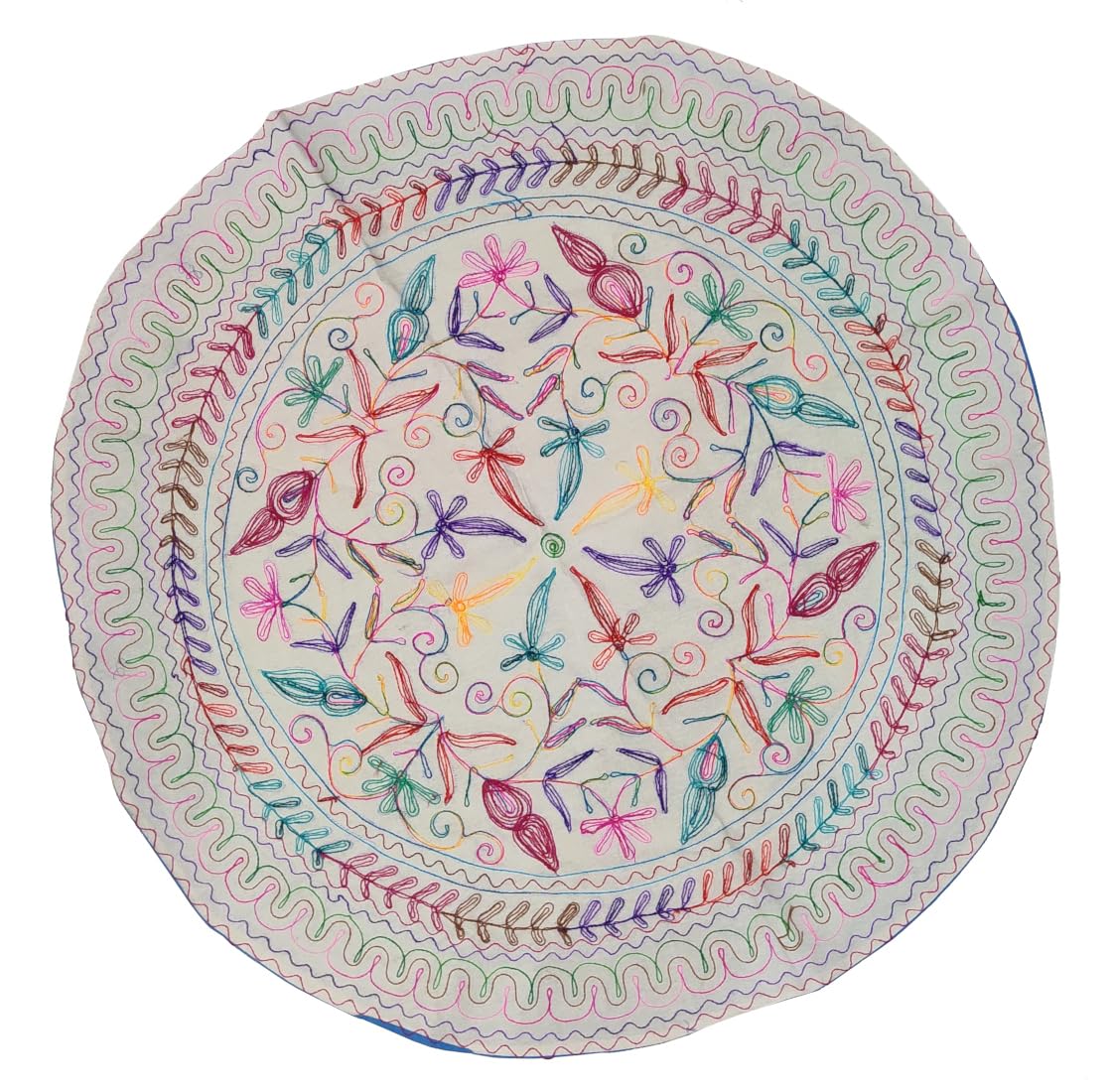 Purpledip Cotton Tapestry 'Floral Delight': Vintage Embroidery Table Cover Or Wall Hanging (11273)