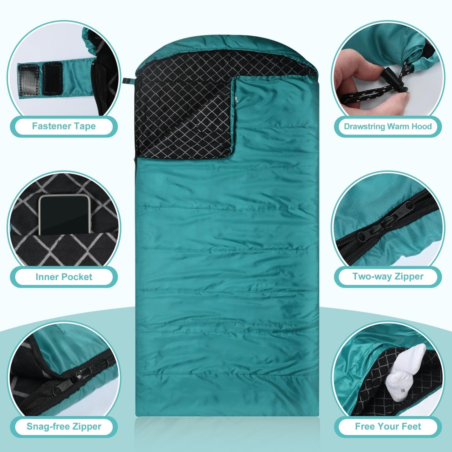 AGEMORE Cotton Flannel Sleeping Bag for Adults, Lightweight XXL Cotton Sleeping Bag for Camping Backpacking or Hiking, Water Resistant, 3-4 Season Warm & Cool Weather