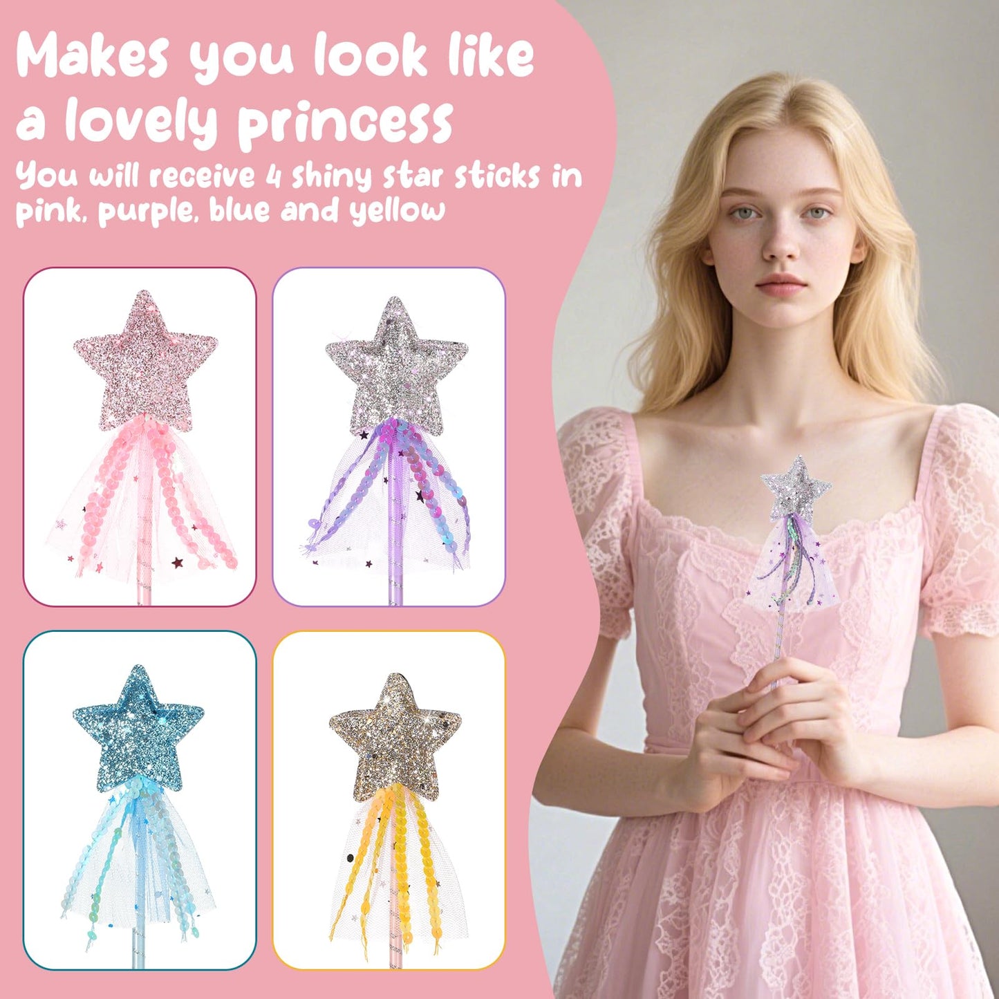 Ymapinc 4PCS Glitter Wand Props for Adult Parties & Photo Booths - Holiday Celebration Decor, Festival Accessory, Birthday Photo Prop (Not a Toy)