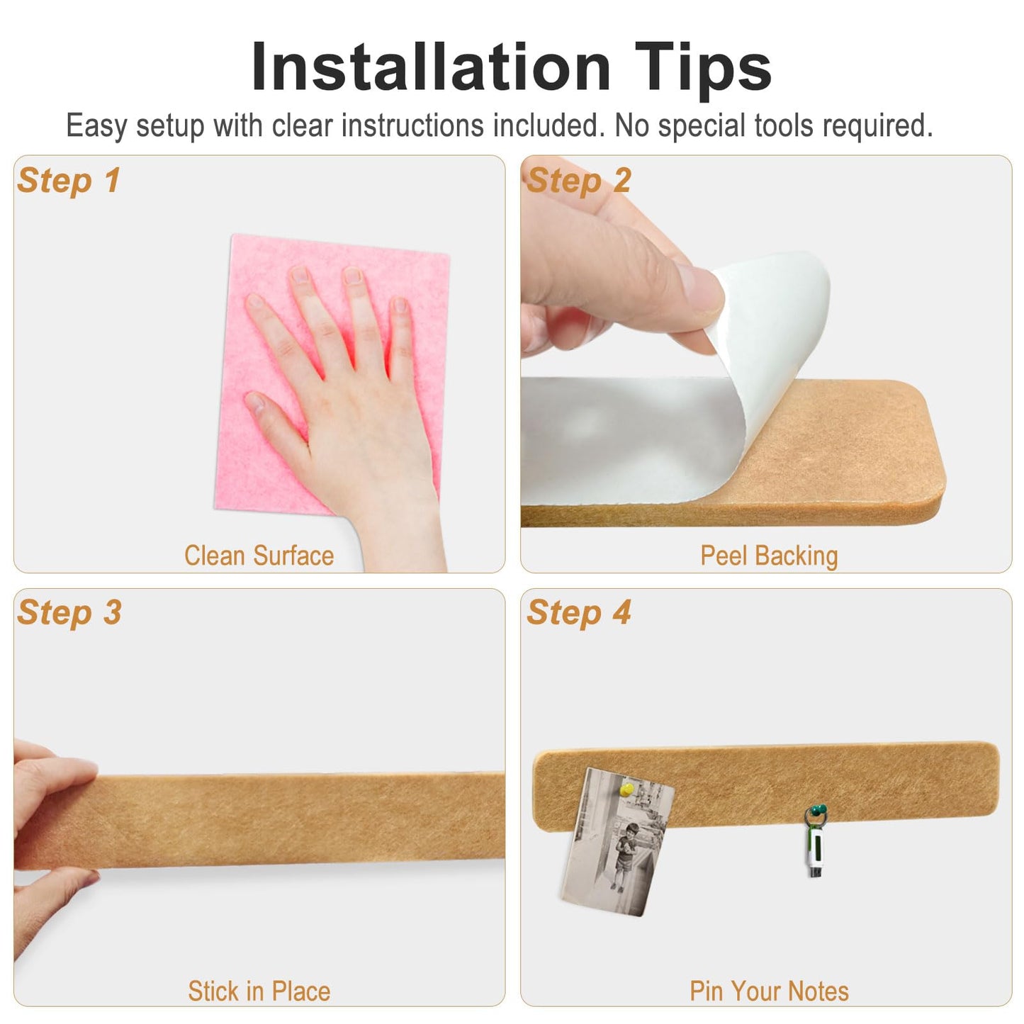 Felt Bulletin Board Strips 5-Pack, 13" x 2" Self Adhesive Pin Board with 35 Push Pins – Cork Board Alternative Notice Board for Office, Bedroom Door, Home Office Wall Decor (Brown)
