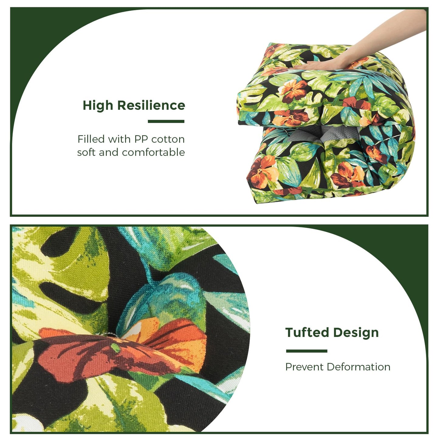 IN4 Care Indoor Outdoor Bench Cushion 48"x18", Non-Slip Patio Furniture Seat Pads, Waterproof Overstuffed Tufted Loveseat Cushion with Round Corner for Window,Swing,Garden,Porch-Tropical Green Leaves