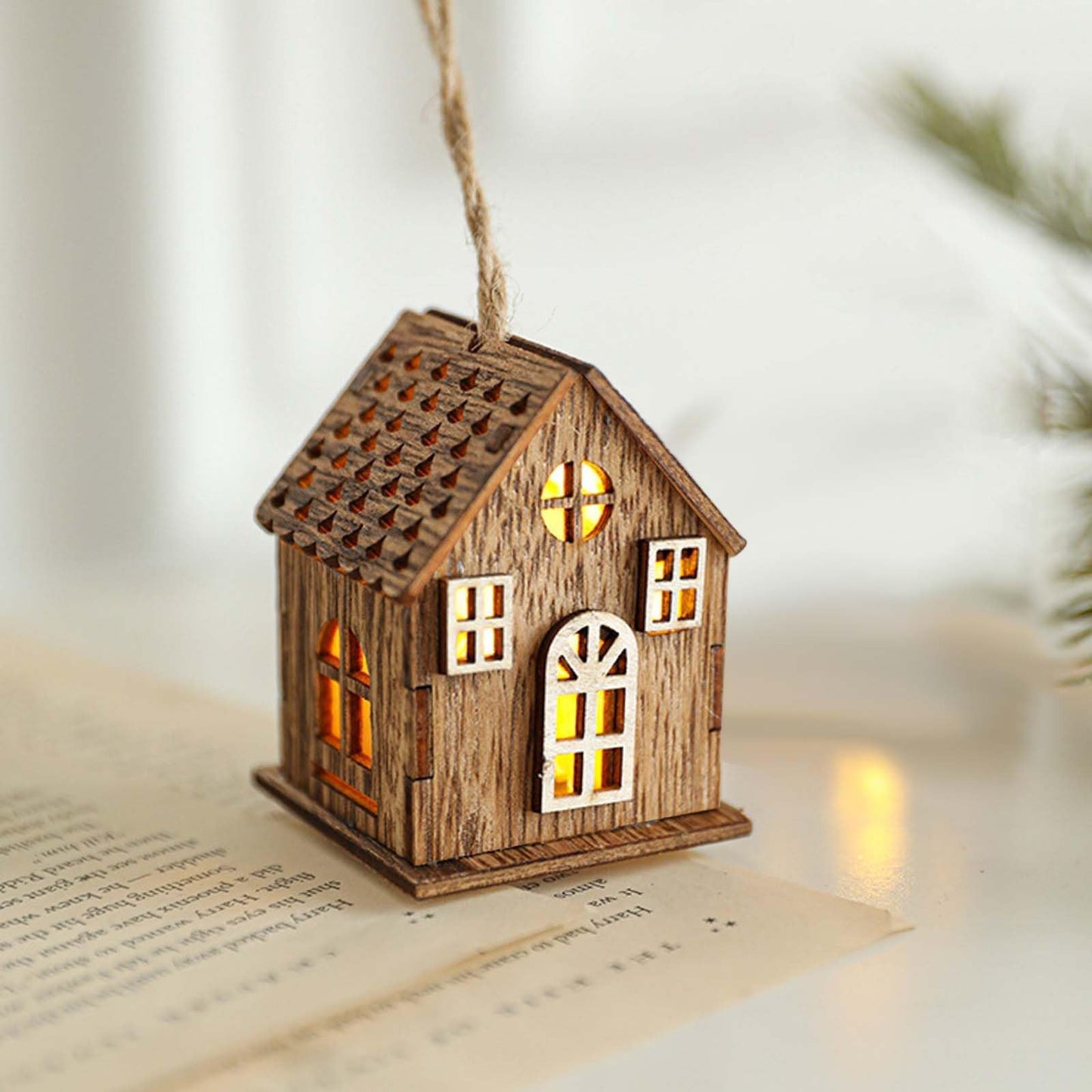 Wooden House Christmas Ornament, Hanging Farmhouse Christmas Tree Decoration Ornaments