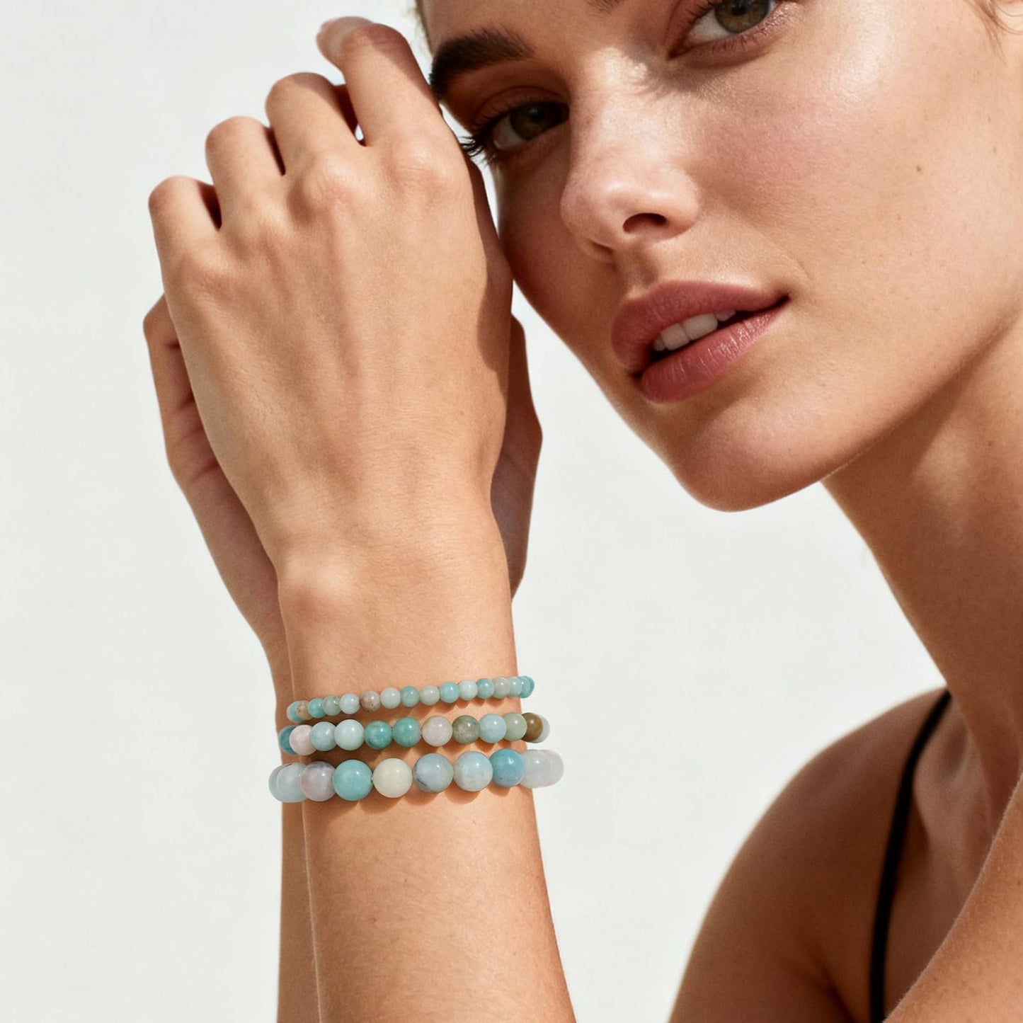 Bolinailo 3Pcs Natural Healing Crystal Bracelets for Women Men, 4mm 6mm 8mm Beaded Stretch Bracelet Set, Amazonite Natural Stone Gemstone Jewelry Gifts for Meditation, Reiki & Yoga