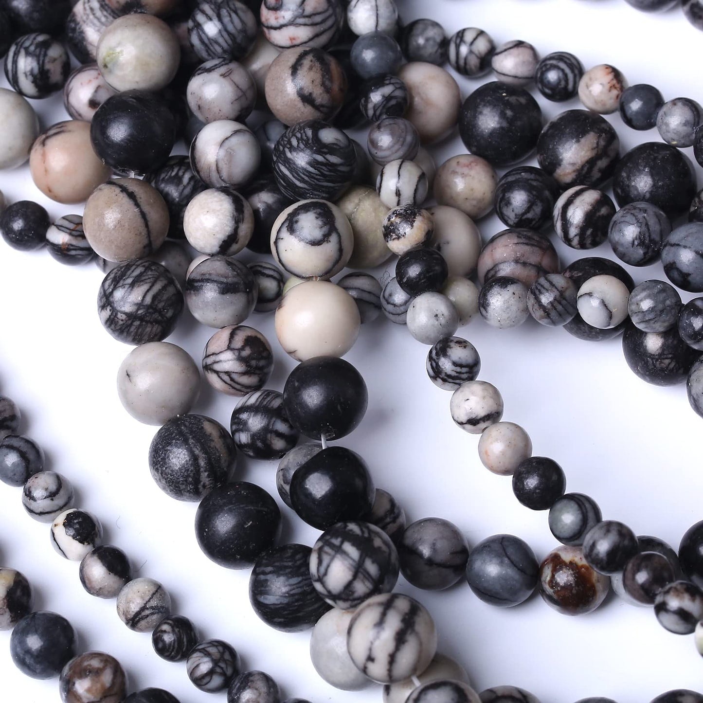 60PCS 6MM Natural Black net Work Beads Round Loose Stone Beads for Jewelry Making DIY Energy Stone Healing Power Bracelet 15"