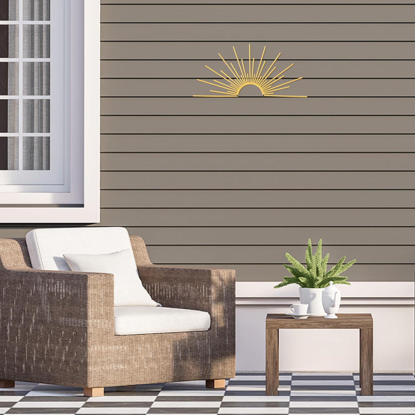 Otoolling Sun Gold Metal Wall Decor Minimalist Sun Sparkle Metal Wall Art Boho Abstract Sculpture Sunshine Minimalist Line Design for Kitchen Bedroom Living Room Outdoor,15.7'' x 7.7''