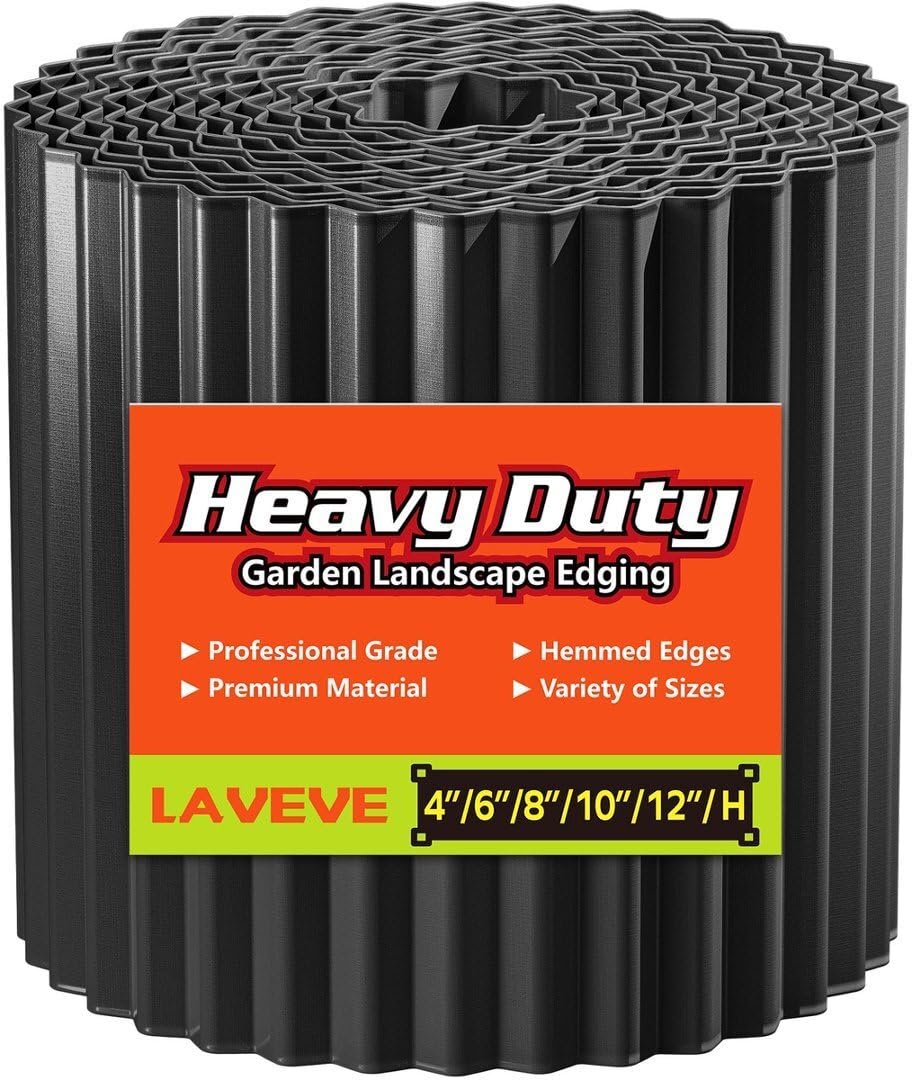 LAVEVE Corrugated Metal Garden Edging 8" x 20Ft, Landscape Edging Border for Lawn, Flower Bed, Garden Fence, Paver Edging (Black)