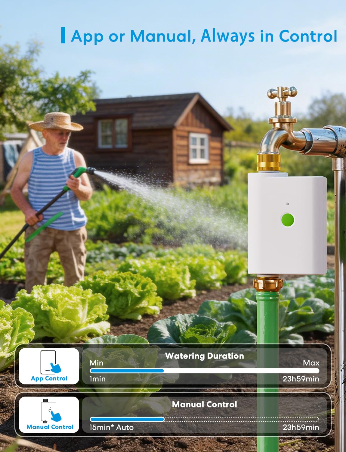 meross WiFi Water Timer for Garden Hose, Smart Hose Timer with Brass Inlet & Outet, WiFi Sprinkler Valve Work with Alexa & Google Assistant, Smart Rain Skip for Lawn, Garden & Yard