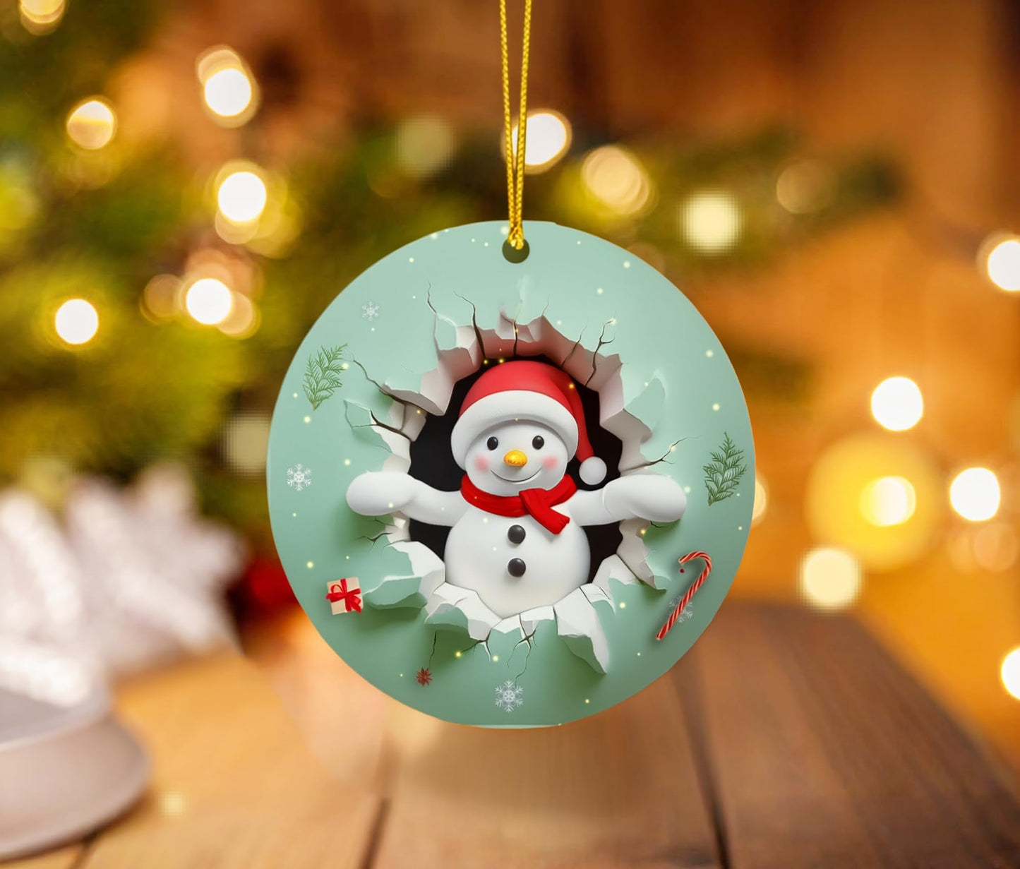 Faythory Snowman Christmas Ornament 2025 – 3D Illusion Printed Design, Cute Snowman, Elegant Shatterproof Ornament for Christmas Tree, Indoor Holiday Décor, 4” Round