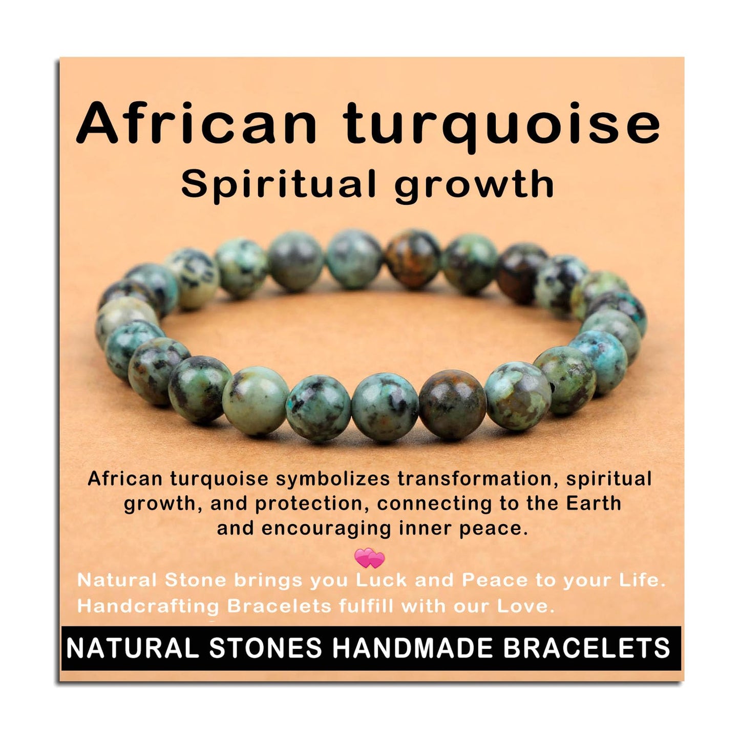 AD Beads Handmade Gemstone Stretch Elastic Bracelet Crystal Healing Reiki Nature's Beauty and Spiritual Essence Unisex (8mm, African Turquoise (Spiritual Growth))