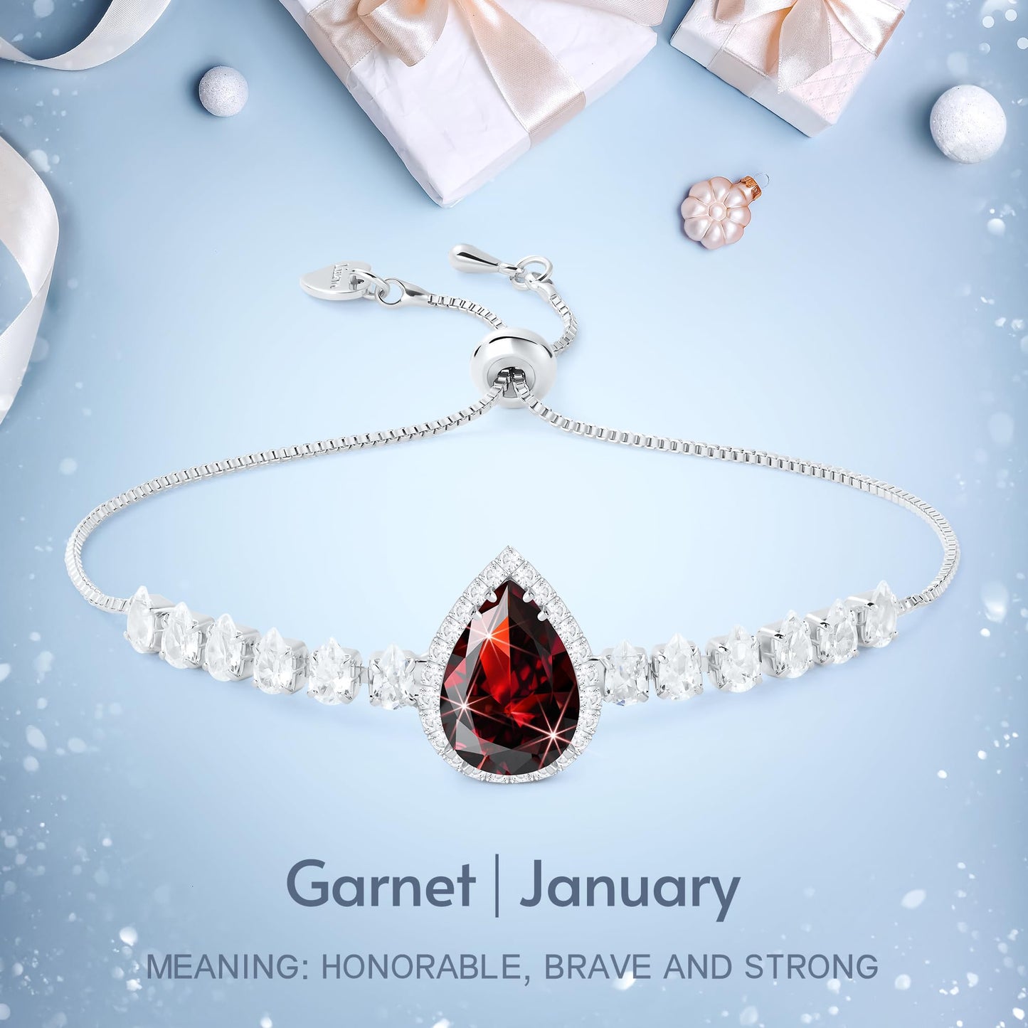 Linawe Red Crystal Imitation Diamond Charm Silver Bracelets for Women, Garnet Rhinestone Birthstone Moissanite Cubic Zirconia Chain Bracelet Set, Prom Costume Wedding Jewelry