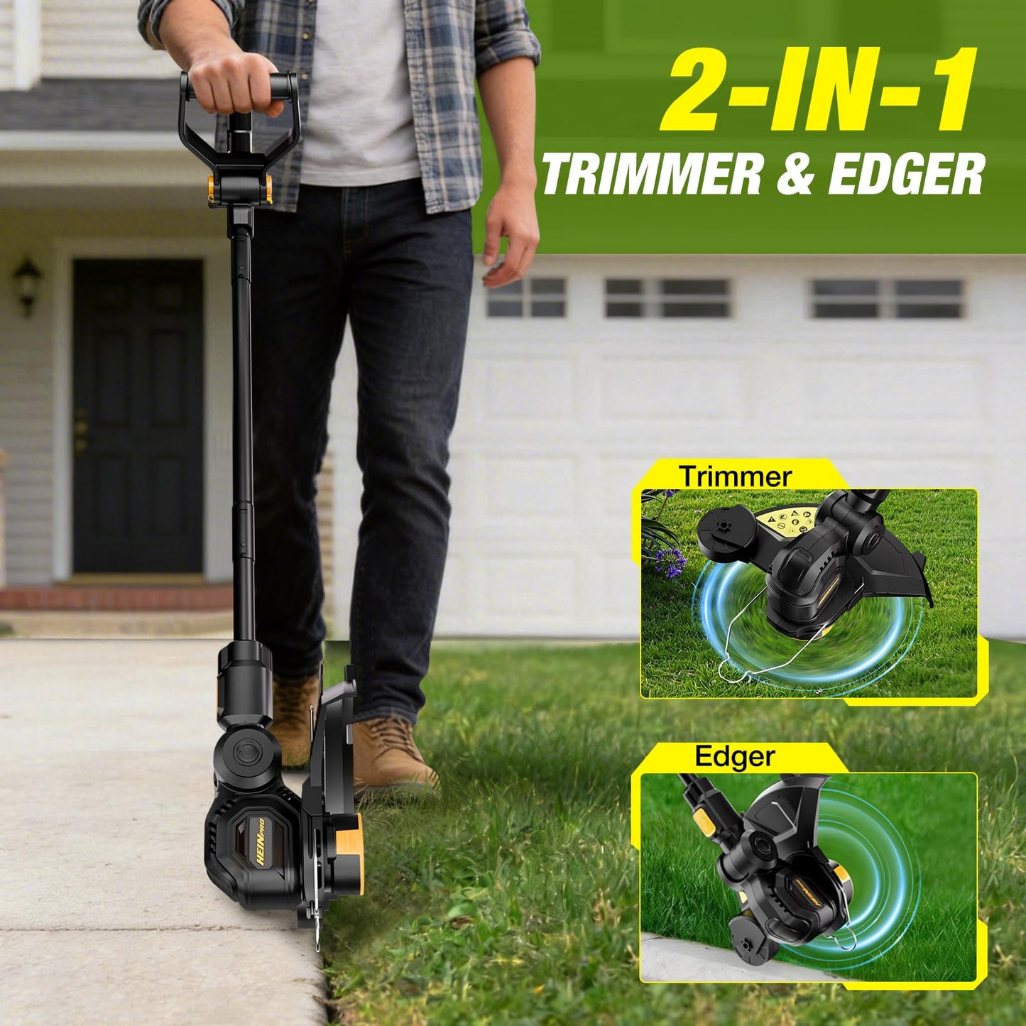HEINPRO Cordless String Trimmer Compatible with Dewalt 20V MAX Battery, 12-Inch Electric Weed Wacker, Auto Line Feed, Weed Eater Battery Powered Grass Trimmer, w/ 6 Line Spools, Black(Tool Only)