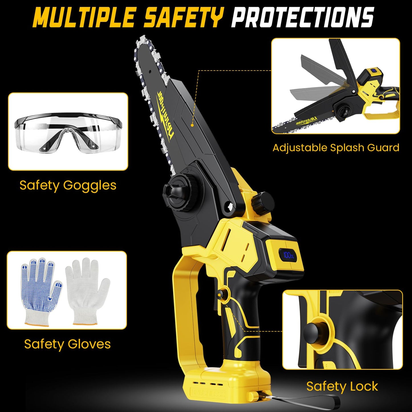 Cordless Mini Chainsaw Compatible with Dewalt 20V MAX Battery, 6 Inch & 8 Inch Small Electric Chainsaw Brushless, 2x 6'' + 2x 8'' Chains, Auto Oiler, Handheld Pruning Tree Saw (Tool Only)