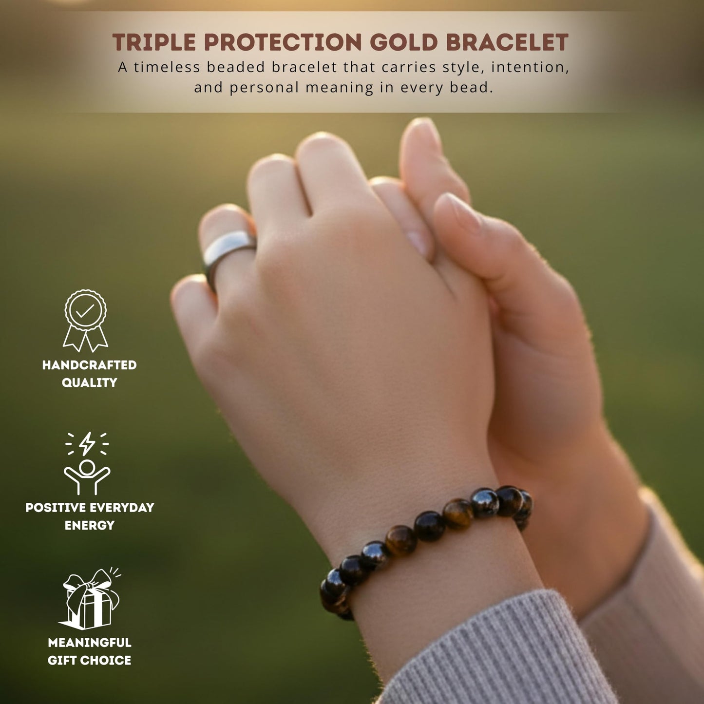 Cherry Tree Collection Triple Protection Bracelet – Handmade Healing Crystal Bracelet with Tiger’s Eye, Black Obsidian & Hematite – 8mm Natural Gemstone Beaded Bracelet for Men & Women – (Small)