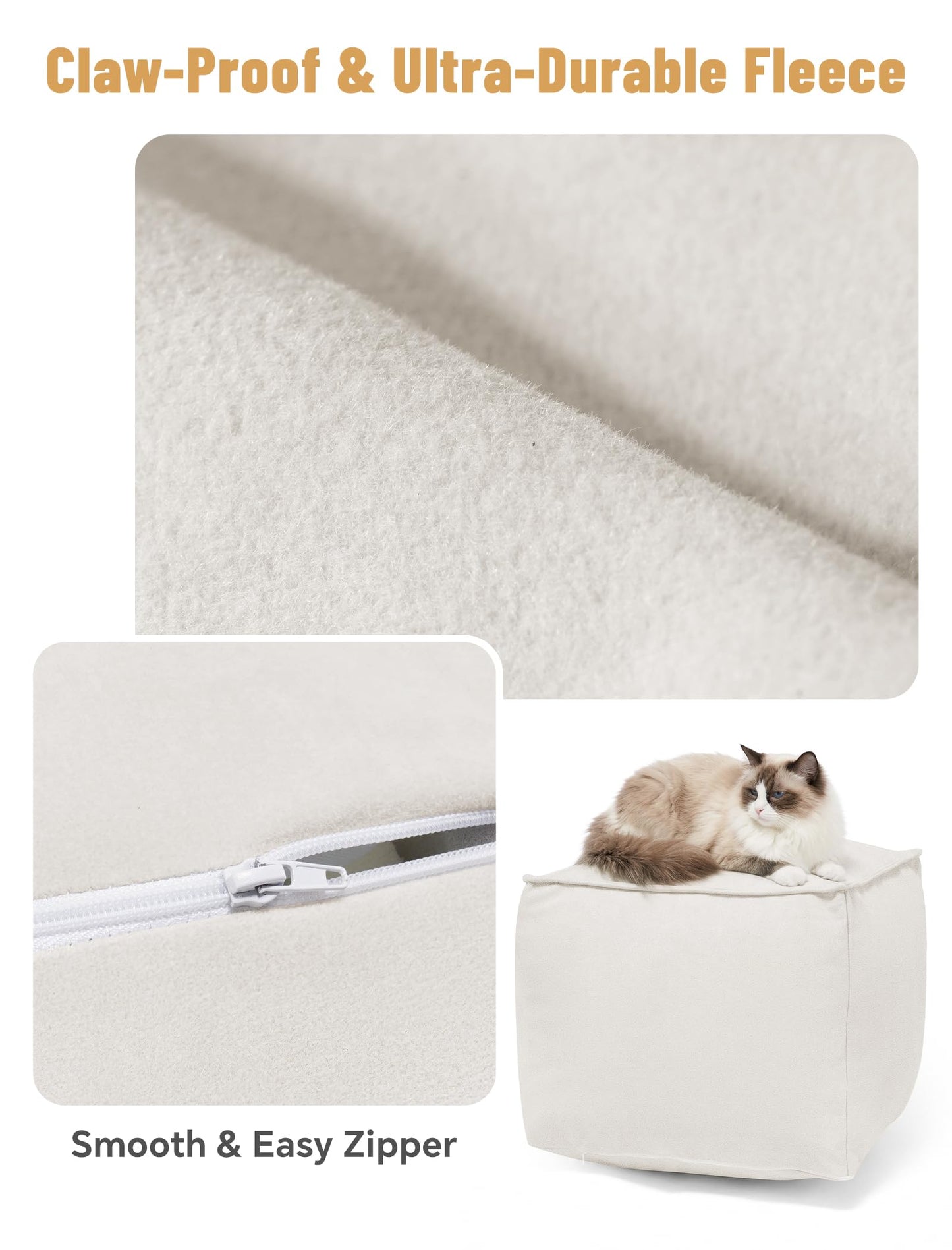 Cat Paw Velvet Ottoman Pouf Cover – Cream White Unstuffed Footrest Seat Cover with Durable Zipper, Washable Floor Cushion Case for Living Room, Bedroom, and Home Decor