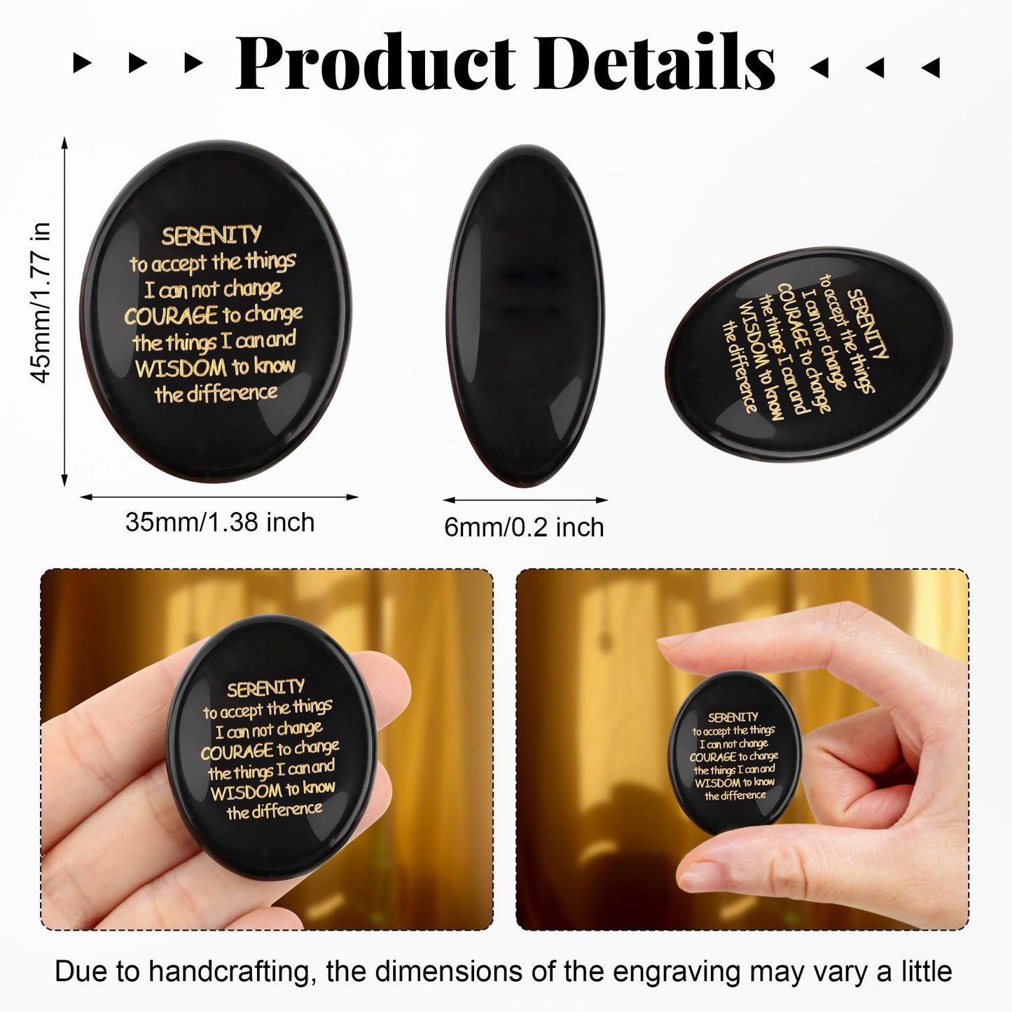 QINJIEJIE Serenity Prayer Gifts Black Obsidian Stones Healing Crystal Worry Stones Engraved Inspirational Stones Anxiety Relief Items Sobriety Encouragement Gifts for Men Friends