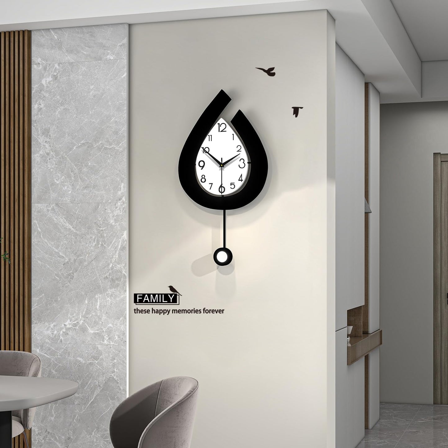 YIJIDECOR Decorative Wall Clock for Living Room Decor Large Modern Wall Clocks with Pendulum Battery Operated for Bedroom Office Kitchen Home Small Black Silent Wall Clock Non Ticking 11.8*22.4 Inch