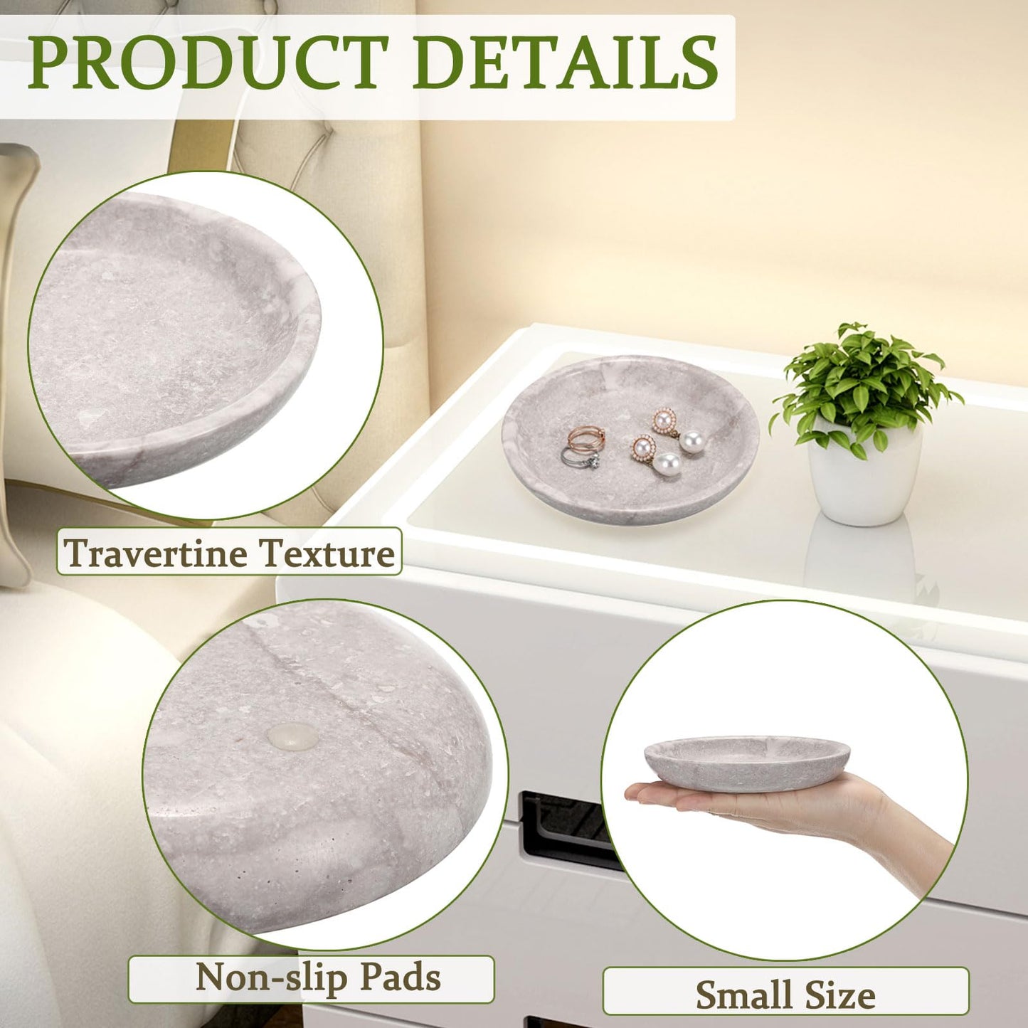 Hipiwe Small Key Bowl for Entryway Nightstand Organizer Tray Travertine Decorative Bowls Round Ring Holder Dish for Candle Trinket Jewelry Dish Home Decor Bowl,5.5"