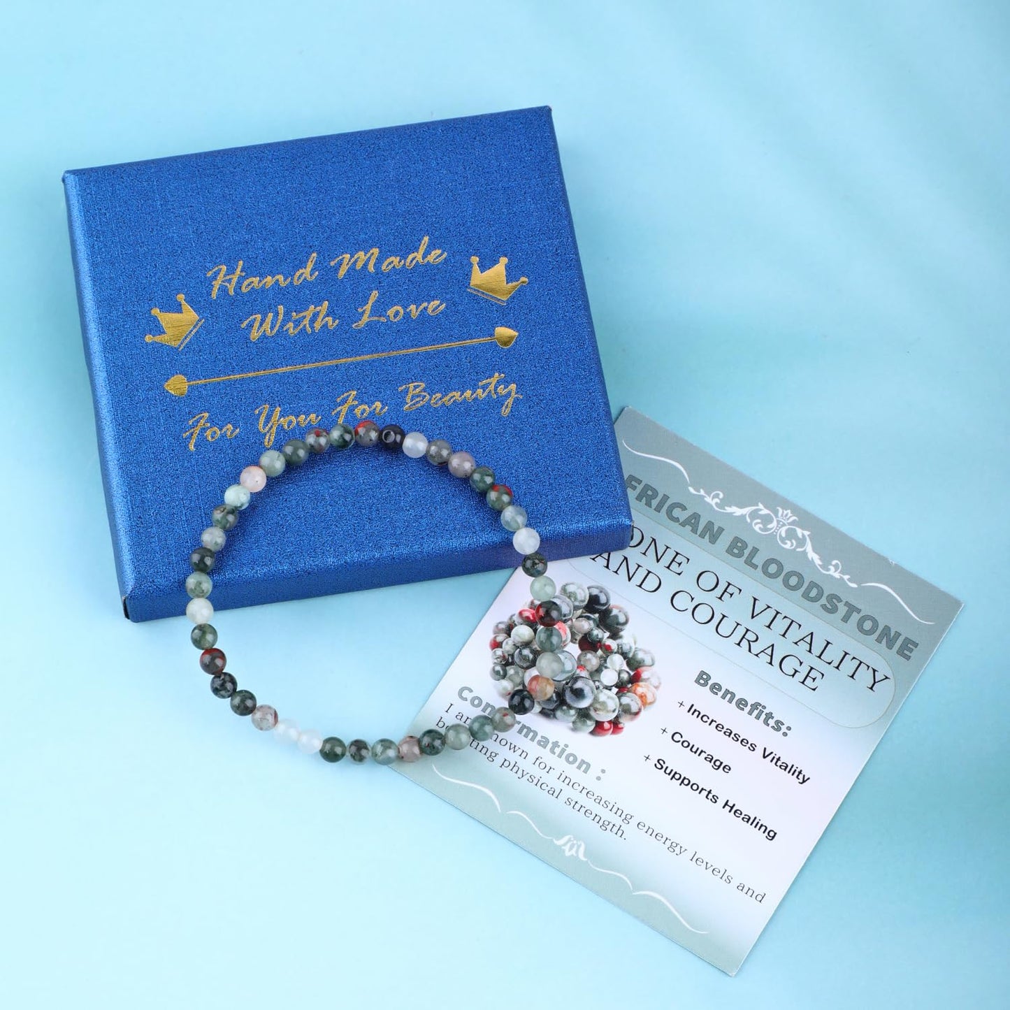 Bymitel 4mm African Bloodstone - Handmade Reiki Gemstone Stretch Bracelet, Natural Beauty & Spiritual Essence, Crystal Healing for Unisex Adults