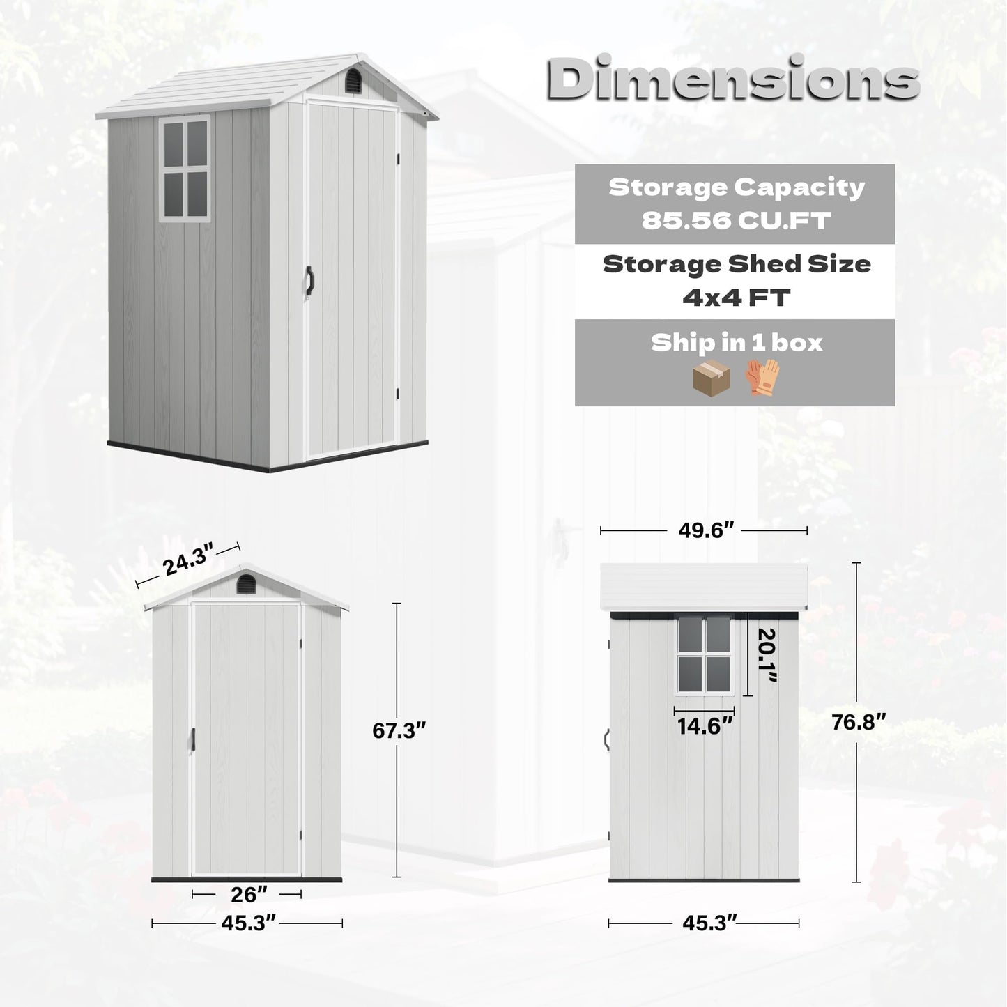 Devoko 4×4 FT Resin Storage Shed with Floor, Plastic Outdoor Garden Shed with Windows and Lockable Doors, Waterproof Outside Tool Sheds for Patio Backyard Lawn, Light Gray
