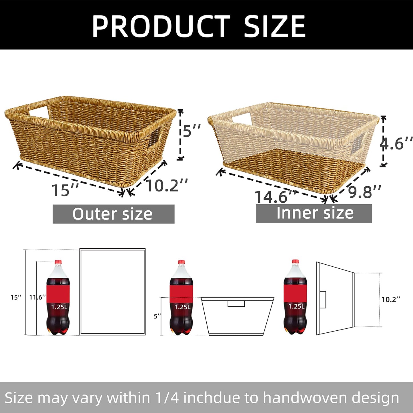 UPINFREE Wicker Storage Basket, Washable Waterproof,Woven Basket for Pantry, Toilet, Bathroom, Bedroom, Patio,Tan,2-pack