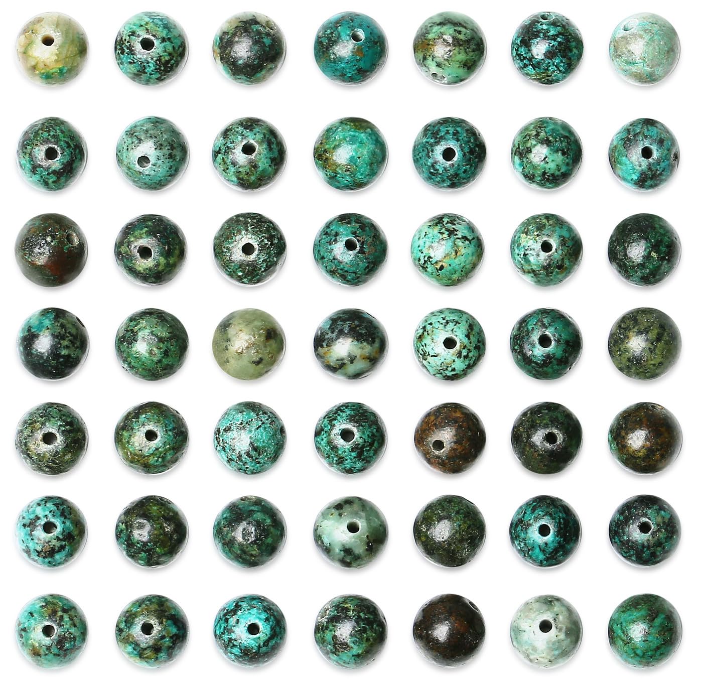 QINJIEJIE 60PCS African Turquoise Stone Beads 8mm Natural Beads Round Loose Gemstone Bead for Bracelet Beading Crystal Jewelry Making DIY Necklace Earrings 0.32"