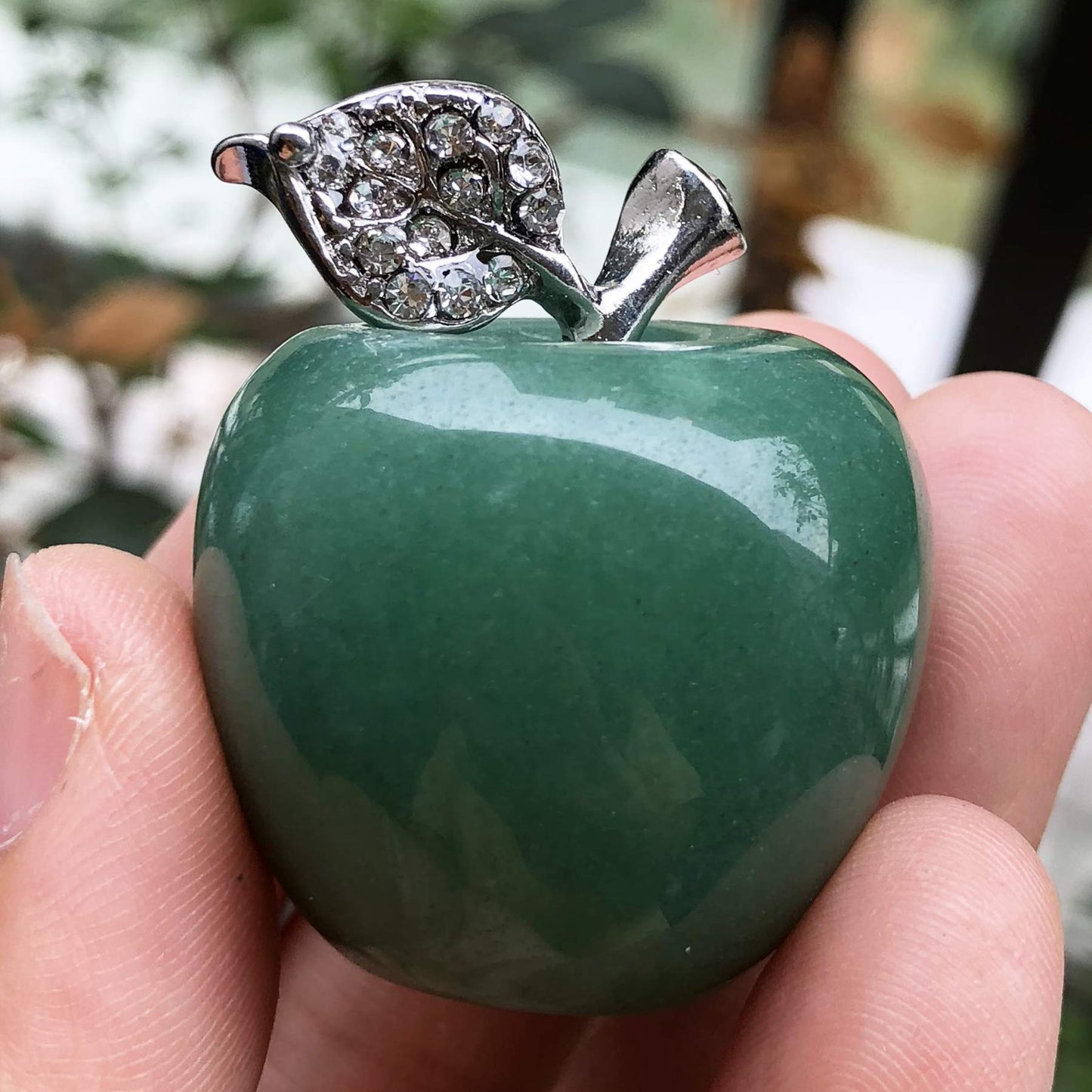 Fekuar Neyisaa Green Aventurine Apple Decor, Healing Crystals Pocket Stone Fruit Figurine Craft Home Decoration 30mm