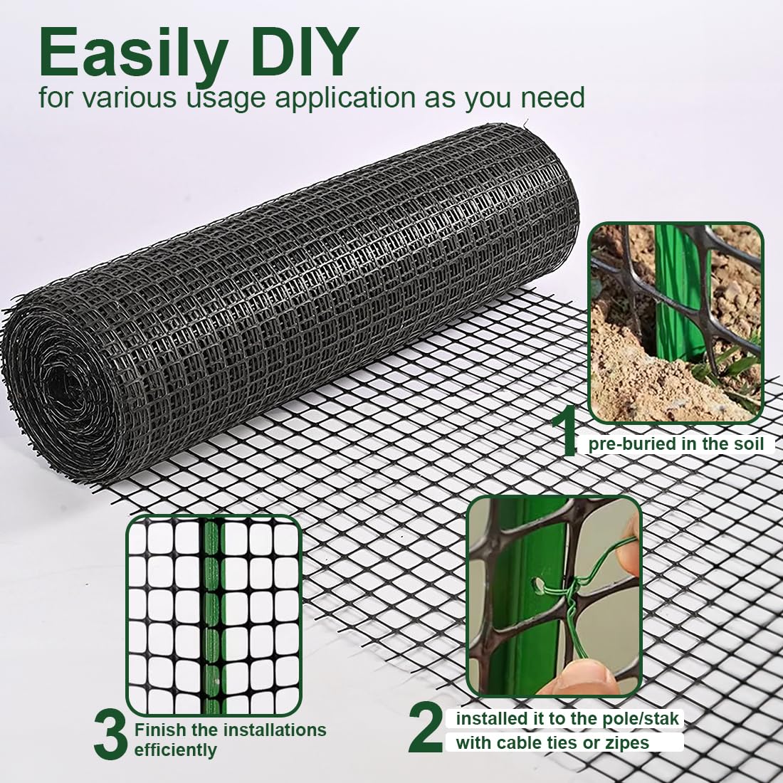 DOLEMODUO Heavy Duty Plastic Fence Roll 39" x 50' - 0.8x0.8 Inch Chicken Wire Mesh, Reusable Fencing for Garden, Rabbit/Poultry Protection, Balcony & Plant Defense (Black)