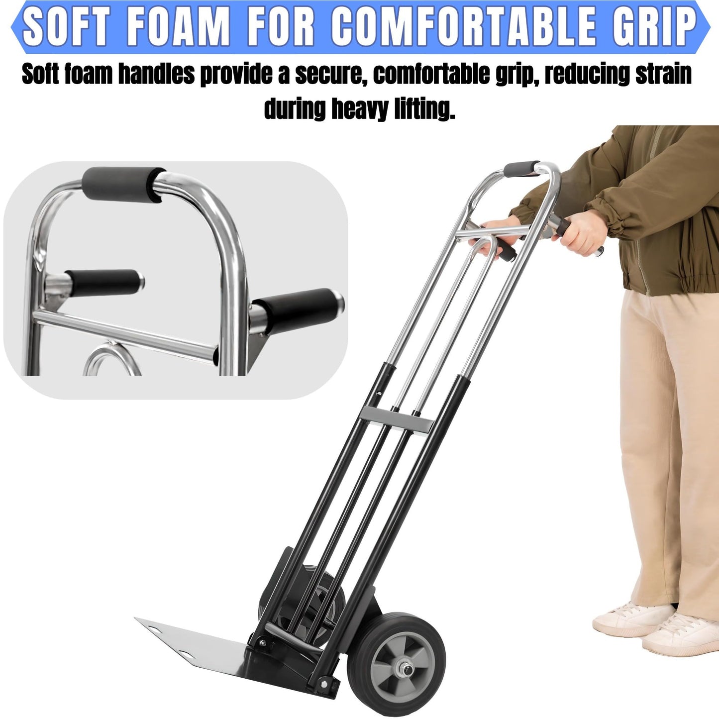 IRONPOW Folding Hand Truck Dolly - 600 LB Capacity, Heavy-Duty Wheels and Compact Design for Moving Heavy Loads in Warehouses, Offices, Homes, and Shopping