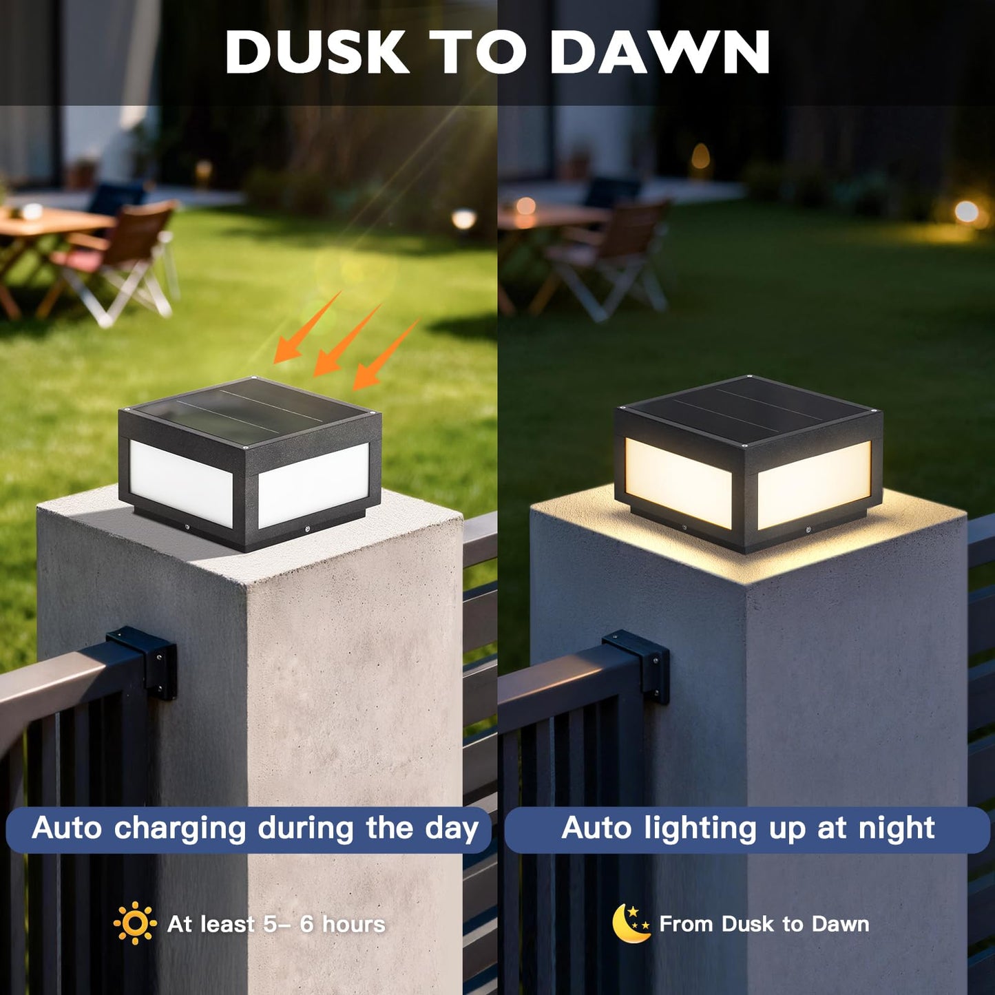 PAKEDANDUN Solar Pillar Lights Outdoor, 9.84" Modern Post Light Dusk to Dawn, Solar Column Lamp IP54 Waterproof with E26 Bulb, 3000K LED Fence Deck Cap Lights Lantern for Patio Garden Decoration(Grey)
