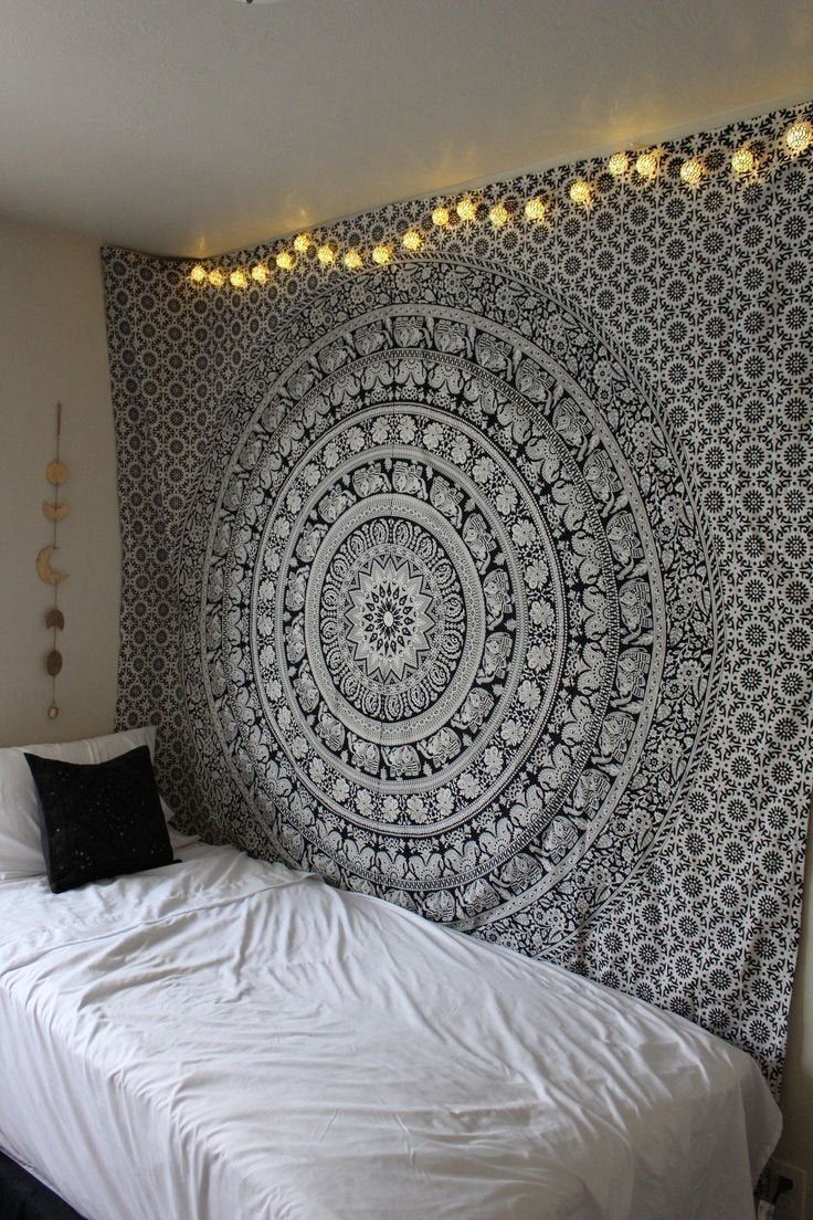 The Boho Street - Exclusive Twin Black and White Elephant Tapestry, Beautiful Indian Wall Art, Perfect Valentine Gift, Hippie Wall Hanging, Bohemian Bedspread