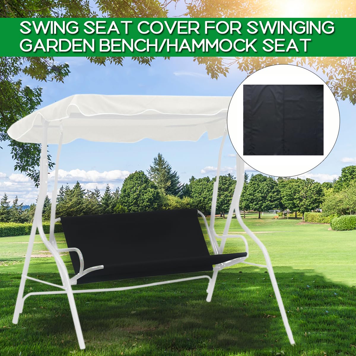 Vinelftage Swing Chair Cover Bench Replacement Cover, 600D Waterproof Rocking Chair Seat Covers for Outdoor Patio Garden Swing Chair 2/3 Seater(Black 58.3x19.5x19.5 inches)