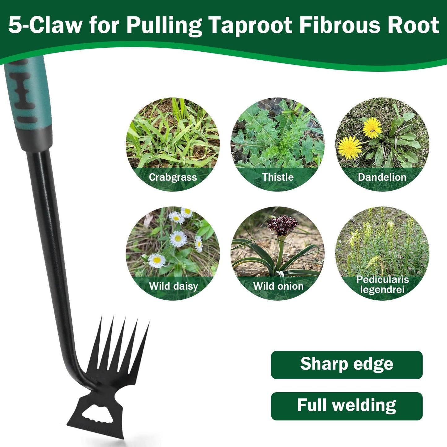 Weed Remover Tool,2-in-1 Portable Hand Weeding Tool with 5 Teeth,Portable Garden Weeder Tool,2026 New Gardening Weeding Tools,for Garden Hand Tools for Garden, Backyard, Farm & Vegetable Planting