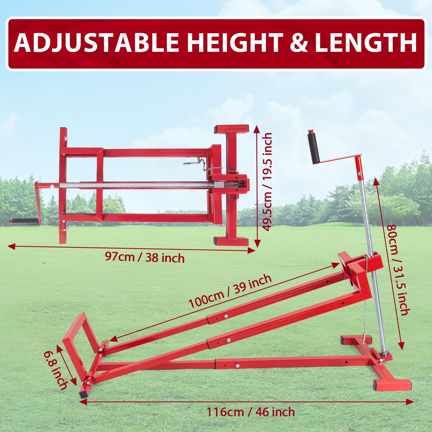 Upgraded Lawn Mower Lift Jack for Riding Lawn Mowers & Garden Tractors, Telescopic Maintenance Lawn Mower Jack Mower Lift with Manual Handle & Power Tool Extension Handle, Weight Capacity 880 Lbs