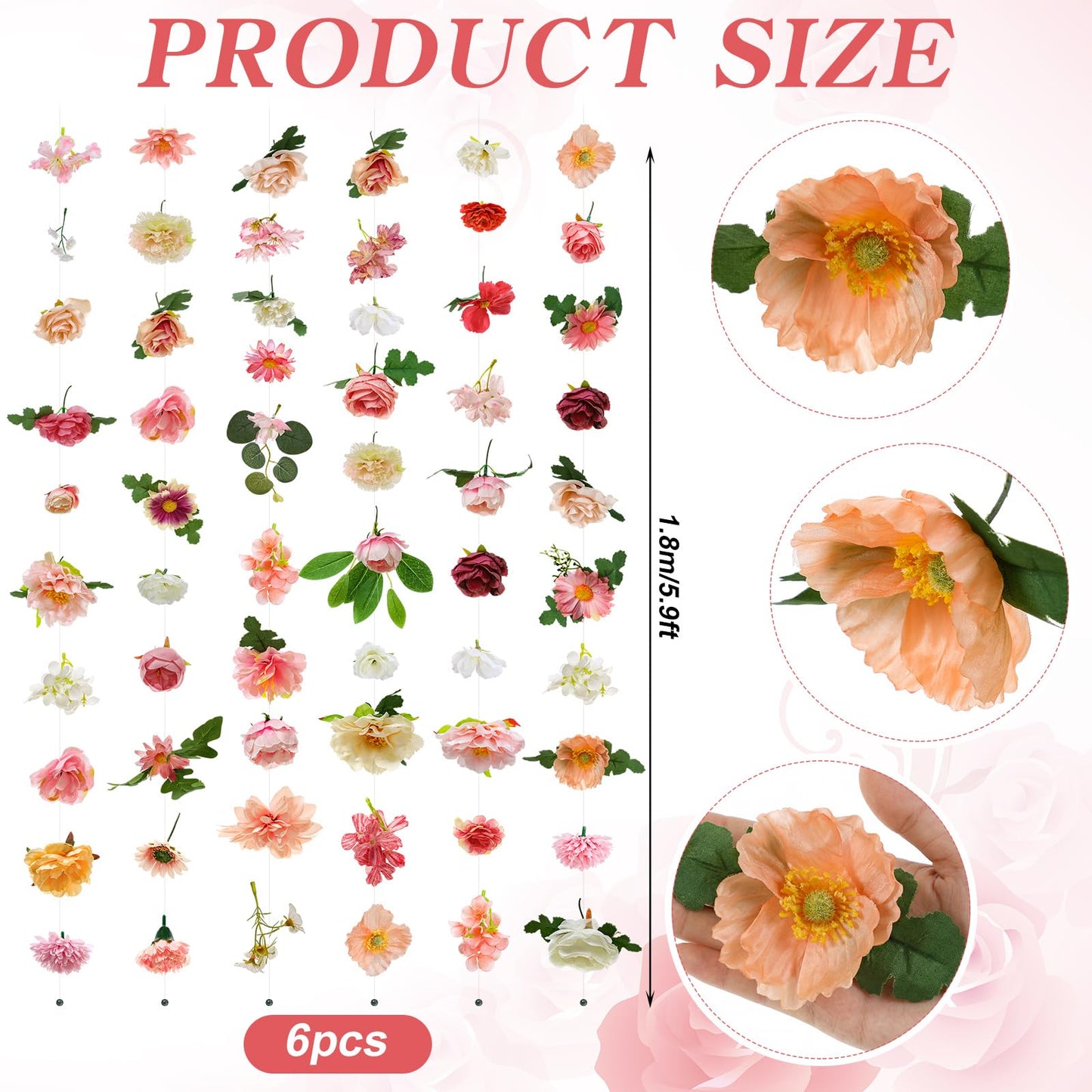 Suncalla 12 Pcs 70.8 ft Flower Garlands Hanging Artificial Wildflower Vine Decor from Ceiling Floating Floral Backdrop Silk Fake Flower Garland for Wedding Home Garden Wall Arch(Blossom)