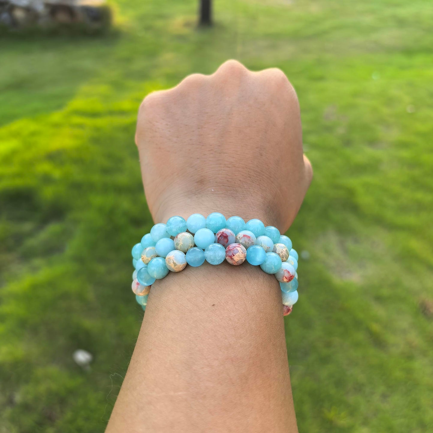 Crgwxzl Healing Crystal Bracelets for Women 8mm Natural Stone Beaded Stretch Bracelet Blue Aquamarine Blue cat eyes Imperial Jasper Spiritual Gemstone Lucky Jewelry Gifts