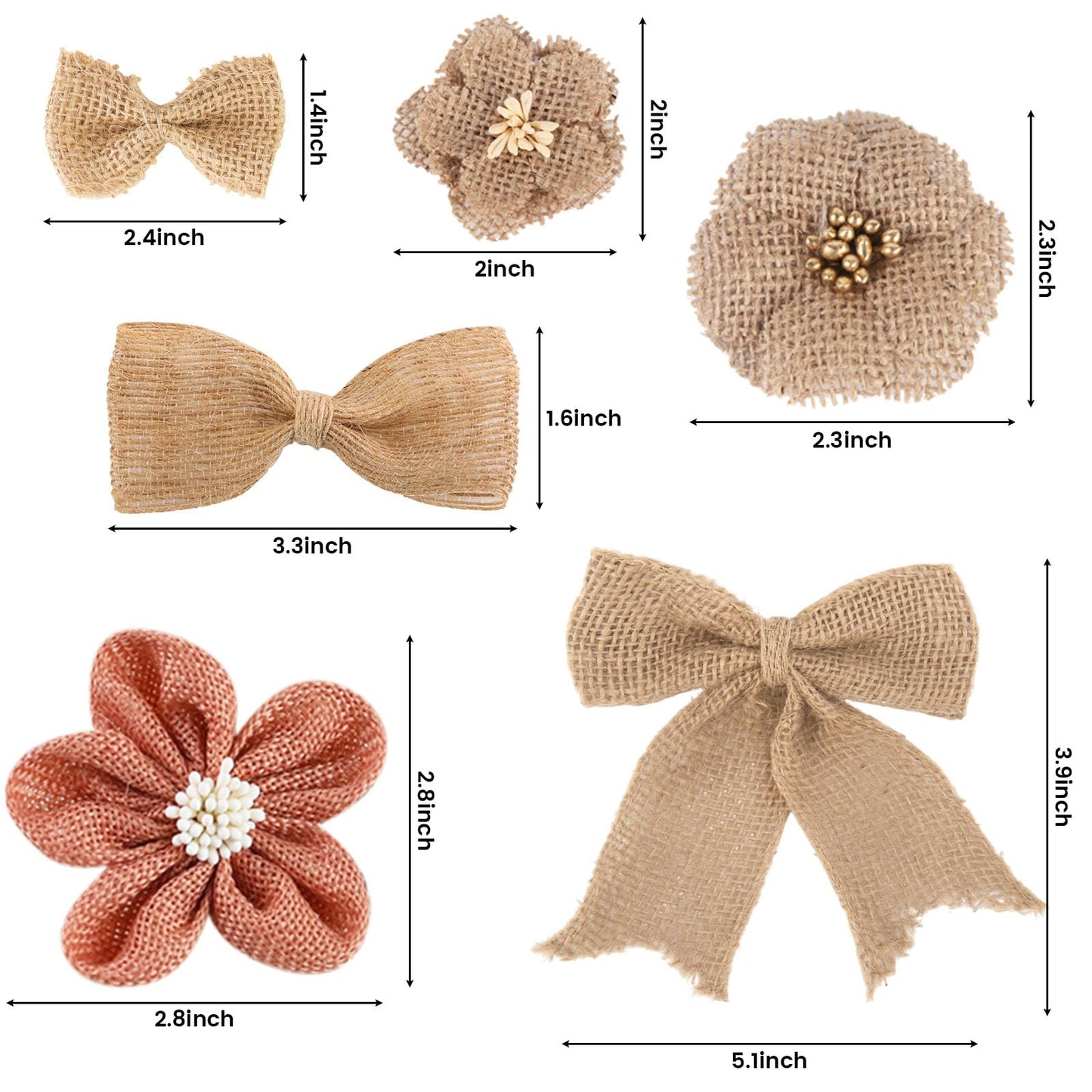 VGOODALL 32 PCS Natural Burlap Flowers Set, Burlap Bows and Scrapbook Embellishments for Wedding Party Decor Home, Embellishments for Crafts