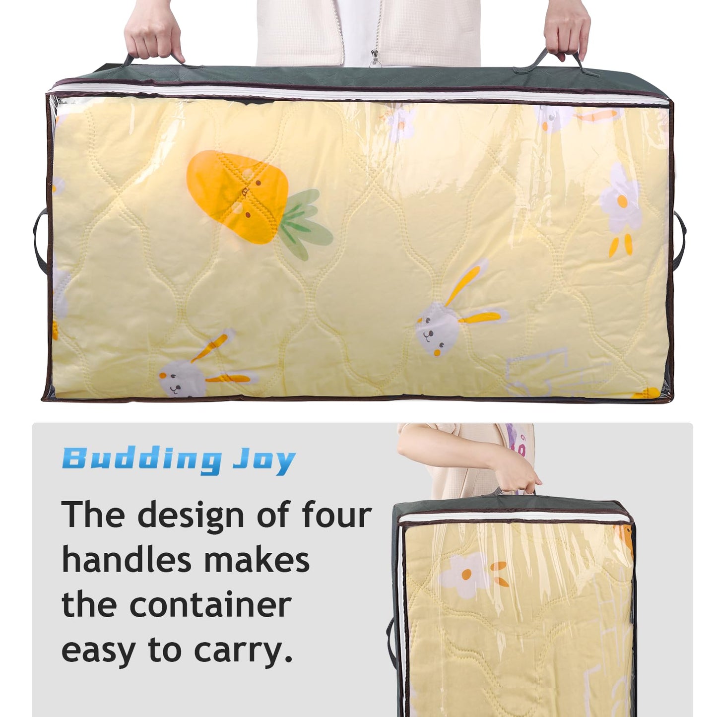 Budding Joy 90L Under Bed Storage Containers, Closet Organizers and Storage Bins, Foldable Underbed Storage Bags for Linen Sheets, Blanket, Clothing, Comforter, Sweaters, Pillows, Wrapping Paper, Grey