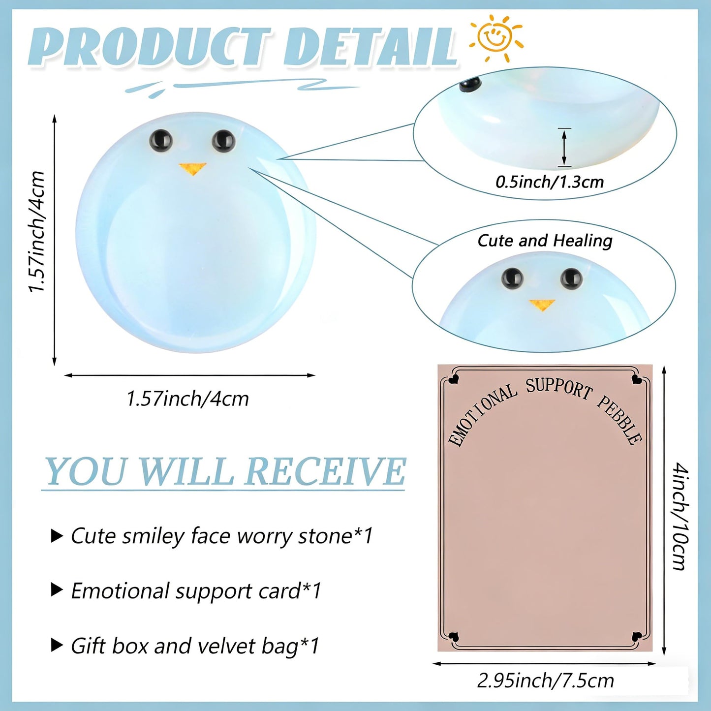 ZHIYUXI Opal Opalite Crystal Emotional Support Worry Stones for Anxiety Relief Items Stress Relief Gifts Encouragement Gifts Smile Worry Stones Calming Gifts Inspirational Gifts for Best Friend