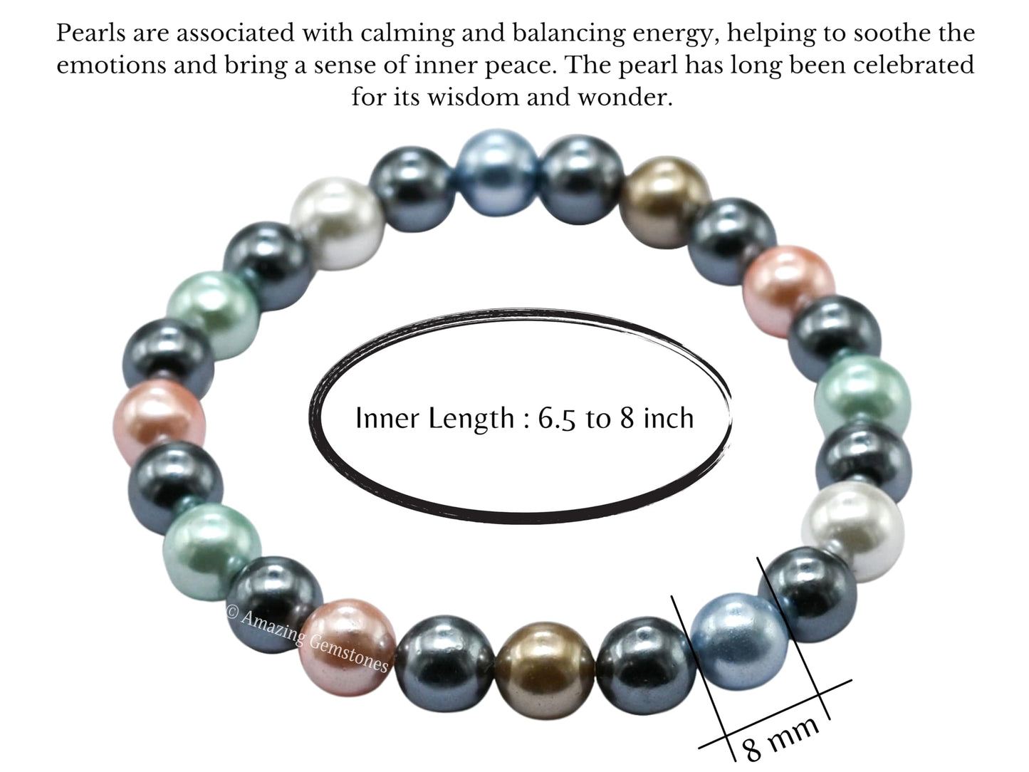 Amazing Gemstone Crystal Bracelet for Women Men's Gifts - Protection Healing Crystal Bracelet - 8mm Gemstone Beaded Stretchable Bracelet Pulseras Para Hombres Mujer Stocking Stuffers Mothers Day Gift (Multi Pearl)