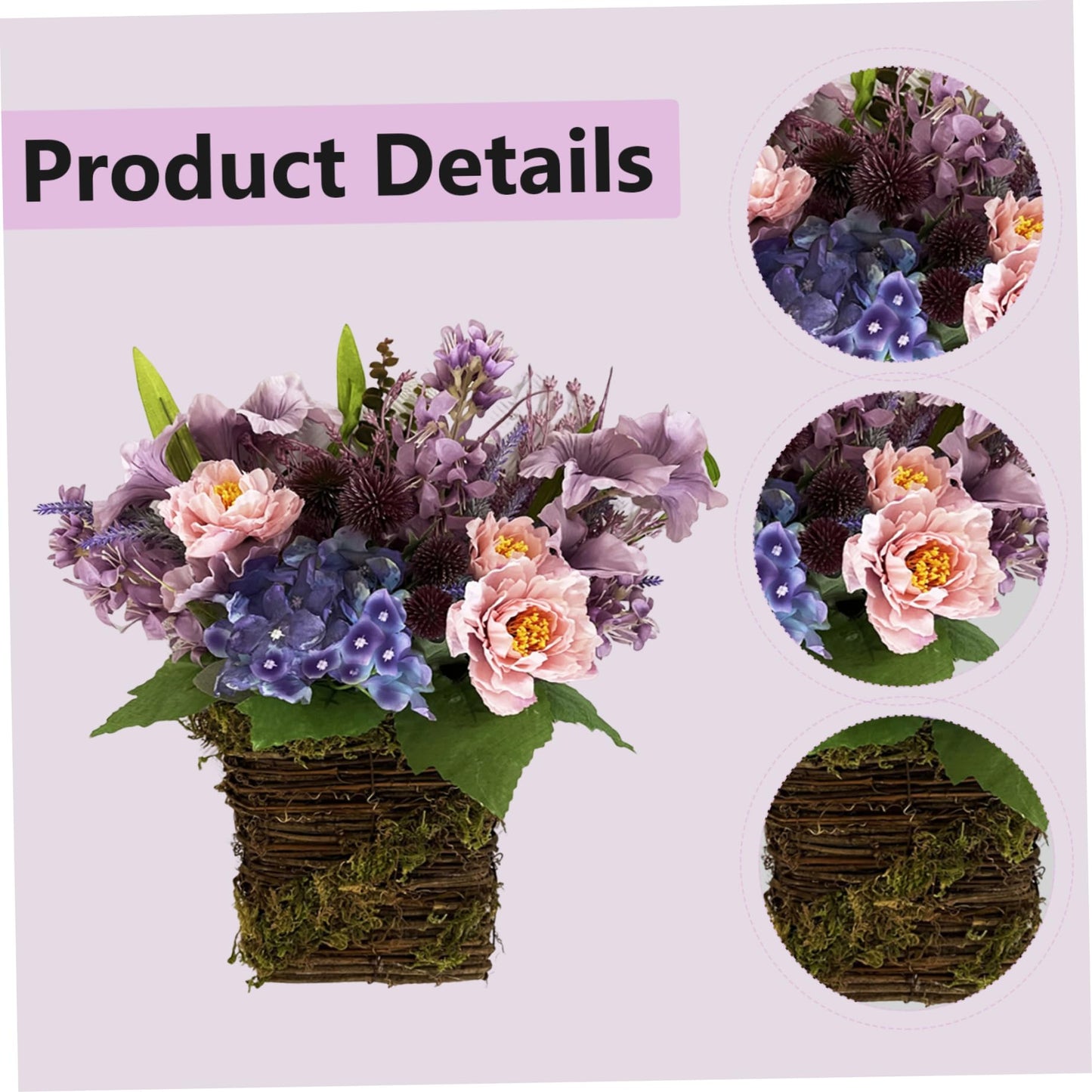 Lavender Door Hanging Basket Wreath, Artificial Floral Spring Wreath for Front Door Porch Wall, Summer Wildflower Home Decor