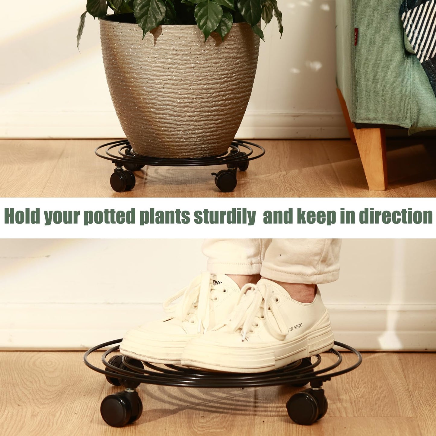 6 Packs 14 Inches Large Metal Plant Caddy with Wheels Rolling Plant Stands Heavy-duty Wrought Iron Plant Roller Base Pot Movers Plant Saucer on Wheels Indoor Outdoor Plant Dolly with Casters Planter Tray