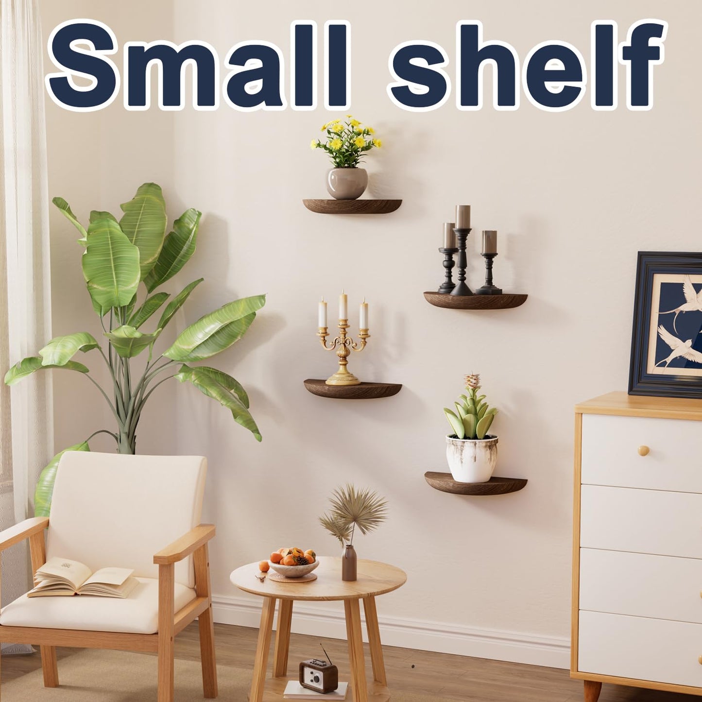 QsQueen Solid Wood Half Round Floating Wall Shelves | Elegant Floating Shelves, Elevate Your Space. Perfect for Living Rooms, Bathrooms, Bedrooms, Offices, Children's Rooms