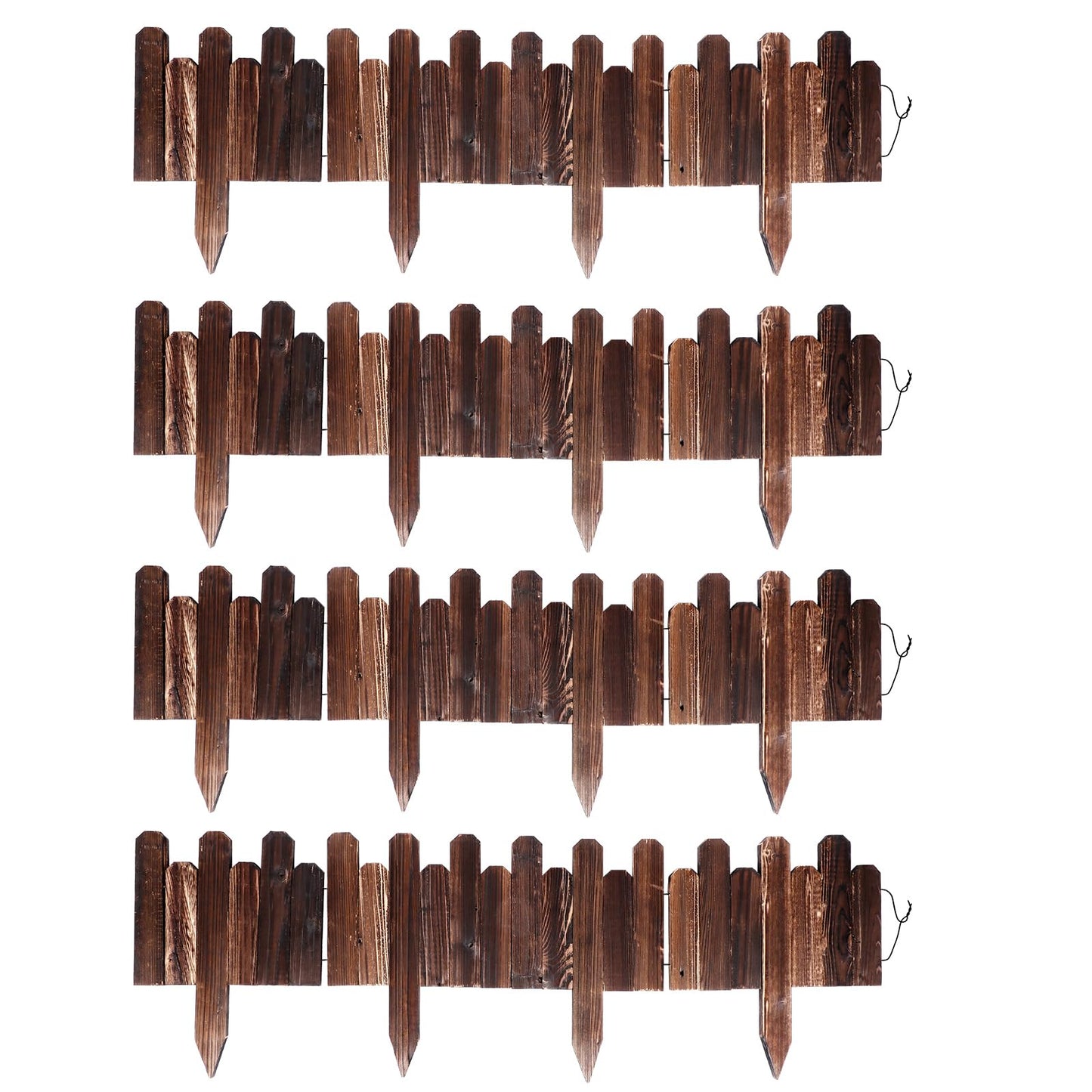 Soaoo 4 Pack Wood Garden Edging Border Outdoor Flexible Landscape Border Fence Decorative Lawn Edging with Gloves for Flower Bed Pathway Garden Yard (16 ft)