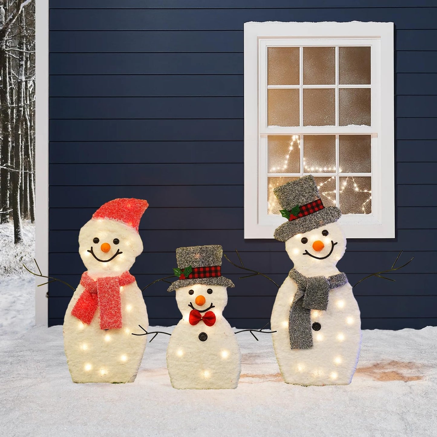 Dazzle Bright Snowman Christmas Decorations, 3-Piece Light Up 2D Snowman Family, 60 L Snowman Waterproof for Indoor or Outdoor Garden Yard Lawn Holiday Party Decor (Plush)