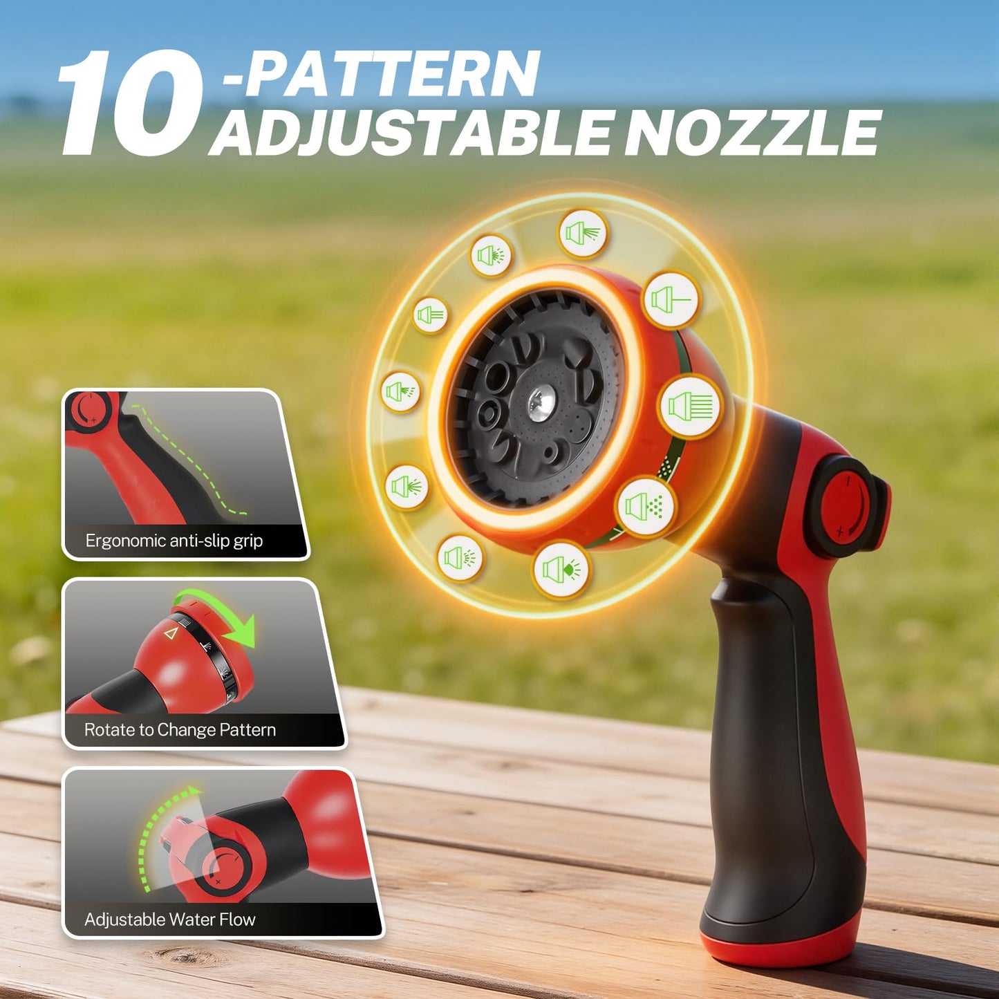 BILITOOLS Retractable Garden Hose Reel 1/2 in x 50 ft, Wall Mounted Water Hose Reel with Any Length Lock, Slow Auto Rewind Anti-Tangle System, 180° Swivel Bracket & 10-Pattern Spray Nozzle for Yard