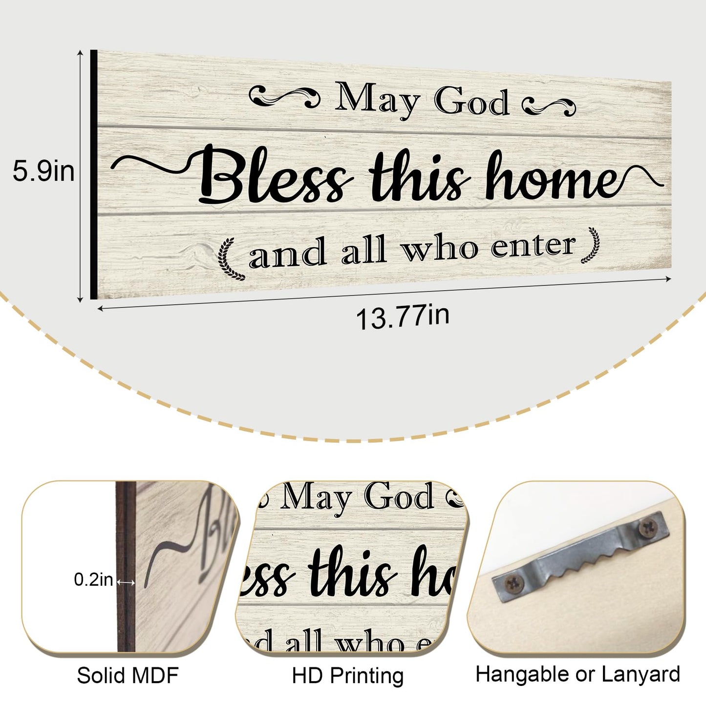 May God Bless This Home Sign - Christian Prayer Wall Decor for Farmhouse, Solid Wood Blessing Plaque with Full Phrase, Inspirational Gift for Believers, Bedroom & Entryway Wall Decor
