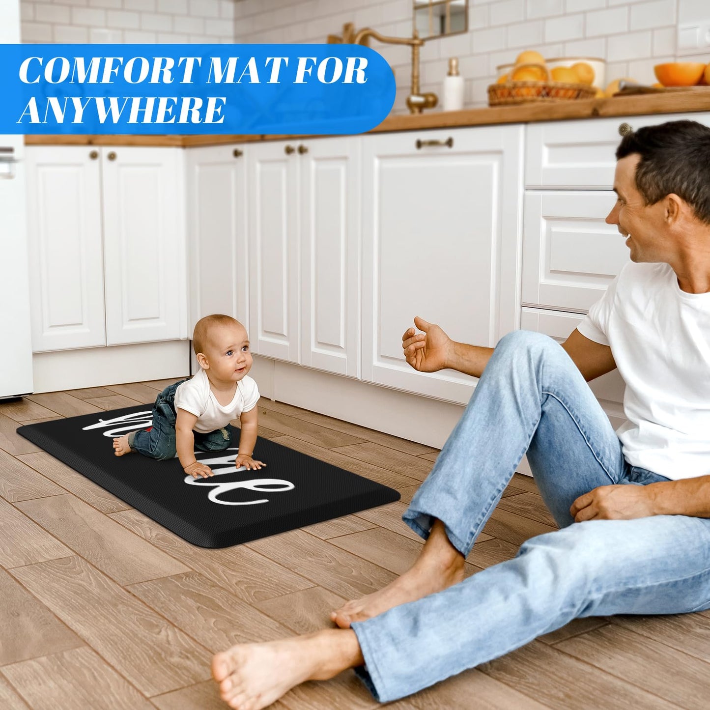 HappyTrends Kitchen Mat Cushioned Anti-Fatigue Rug Non-Slip Kitchen Rugs Stain Resistant Ergonomic Comfort Mat for Floor, Office, Sink, Laundry (17.3"x 28", Black)