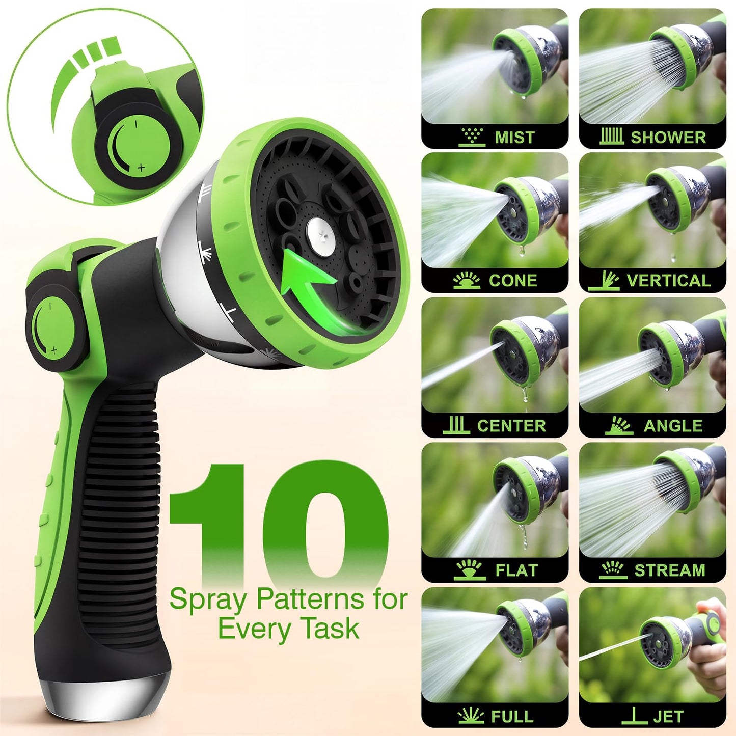 Retractable Garden Hose Reel 100FT x 1/2 in, Wall Mount Water Hose Reel for Outside with Auto Rewind, Tangle-Free Guide, 180° Swivel Bracket, Lock at Any Length, High-Pressure Flow, 10-Pattern Nozzle
